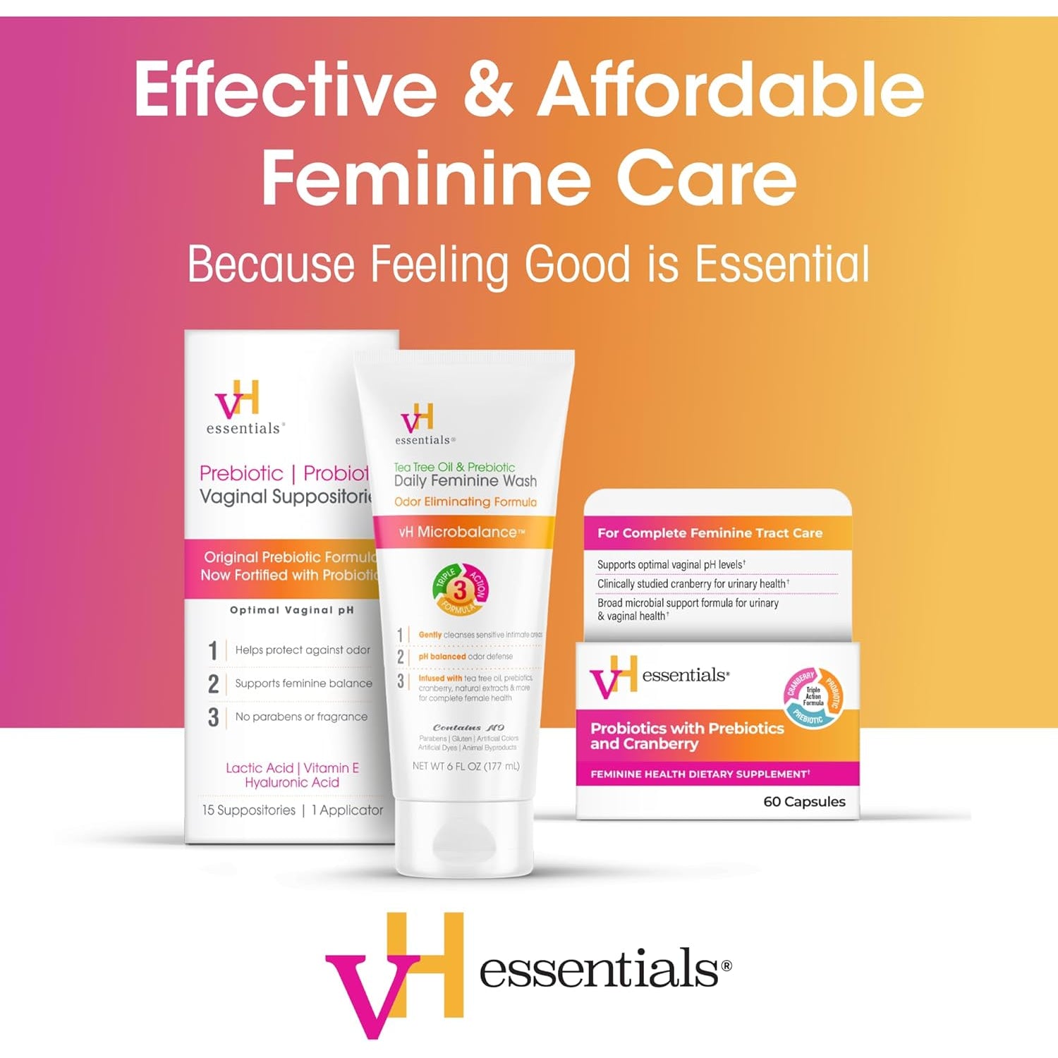 vH Essentials Prebiotic pH-Balanced Vaginal Suppositories – Natural Odour Protection & Vaginal Health Support | 15 Count