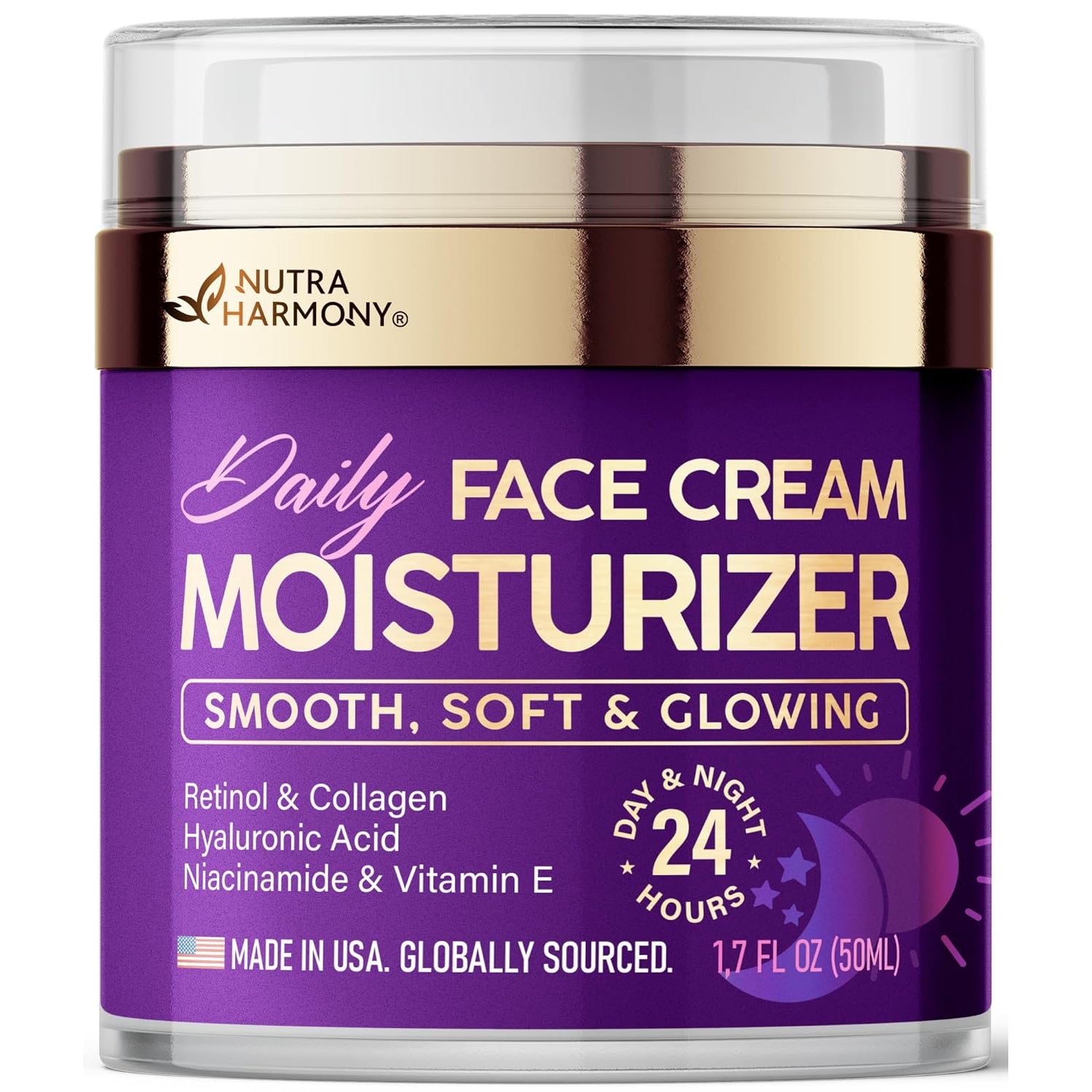 NUTRAHARMONY Hydrating Face Moisturiser - 50ml | Hyaluronic Acid & Ceramides | Dermatologically Tested | For All Skin Types