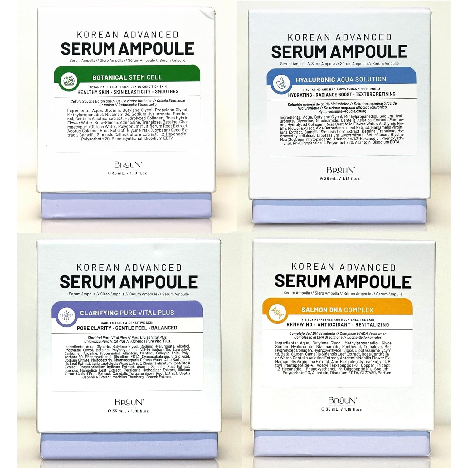 BRÜUN Advance Microneedling Korean Serum - 4 Different Booster Ampule Kit for Face and Body Including (AC + SC + SD + HY Control Serums) – Use with or without Dr Pen