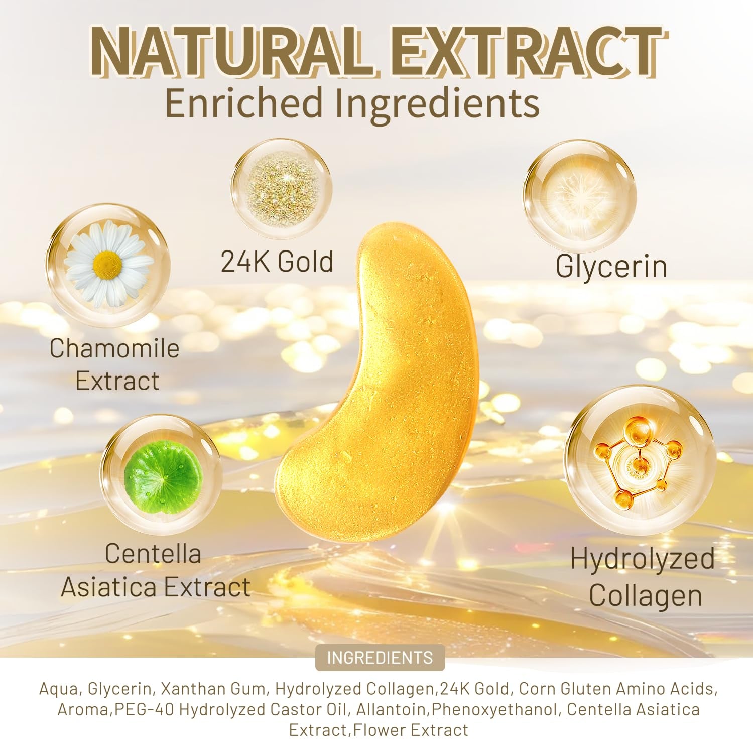 Hicream 24K Gold Collagen Eye Patches – Hyaluronic Acid for Dark Circles, Puffiness & Anti-Ageing | 30 Pairs