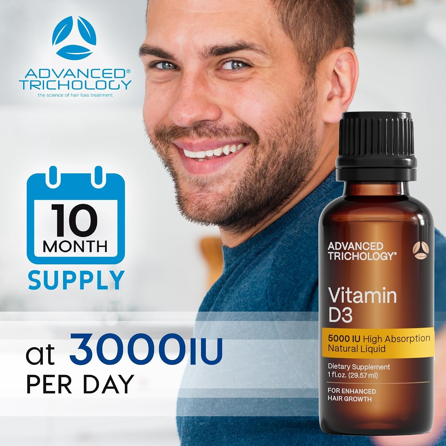 Advanced Trichology Vegetarian Liquid Vitamin D3-5000 Iu High Absorption - 1000 Iu per Drop - 6 Month Supply - Gluten Free 365 VIT D - 1 Fluid Ounce (Pack of 1)