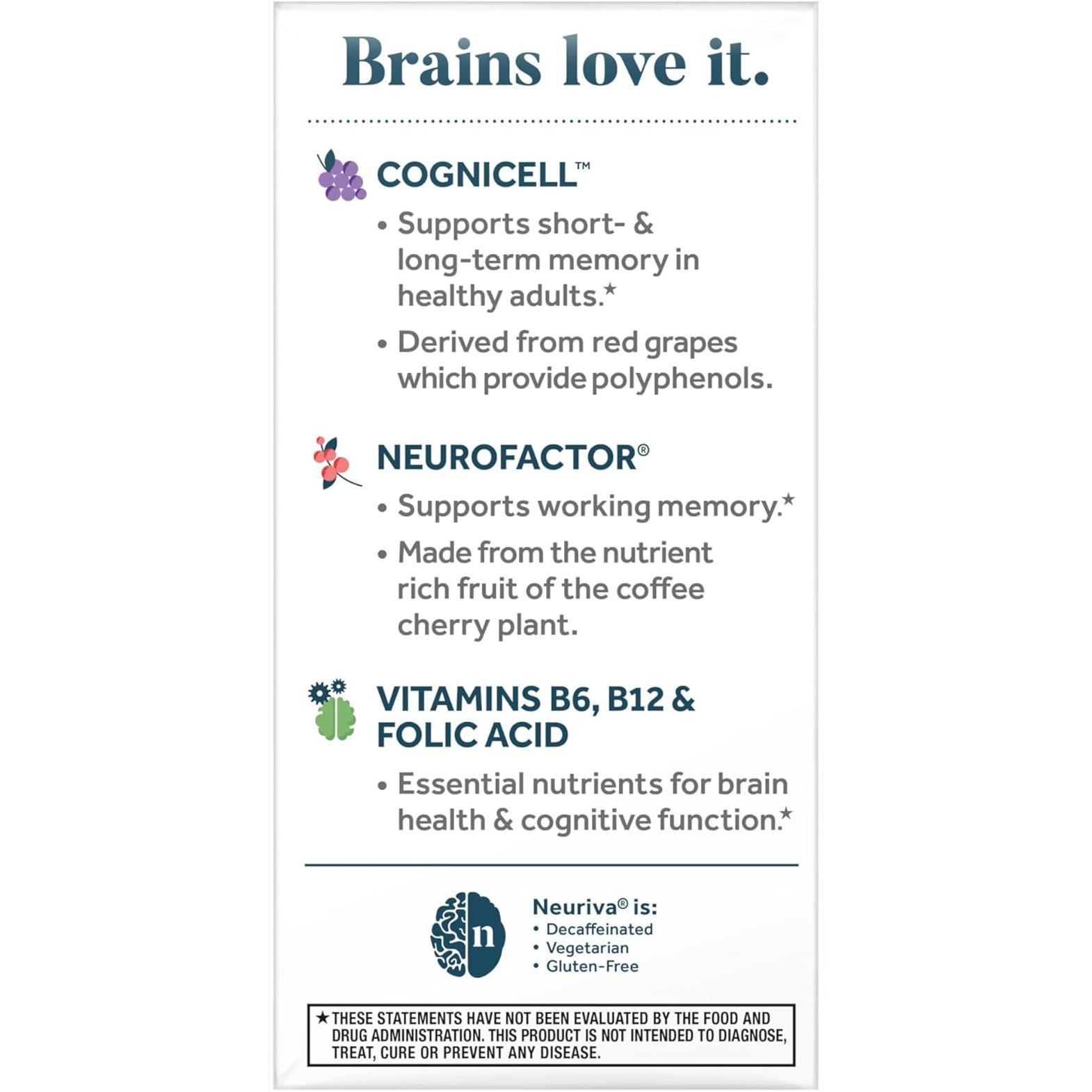 NEURIVA Memory 3D Brain Supplements for Memory and Focus, Vitamin B12 & B6, Folic Acid, 50 Count Capsules
