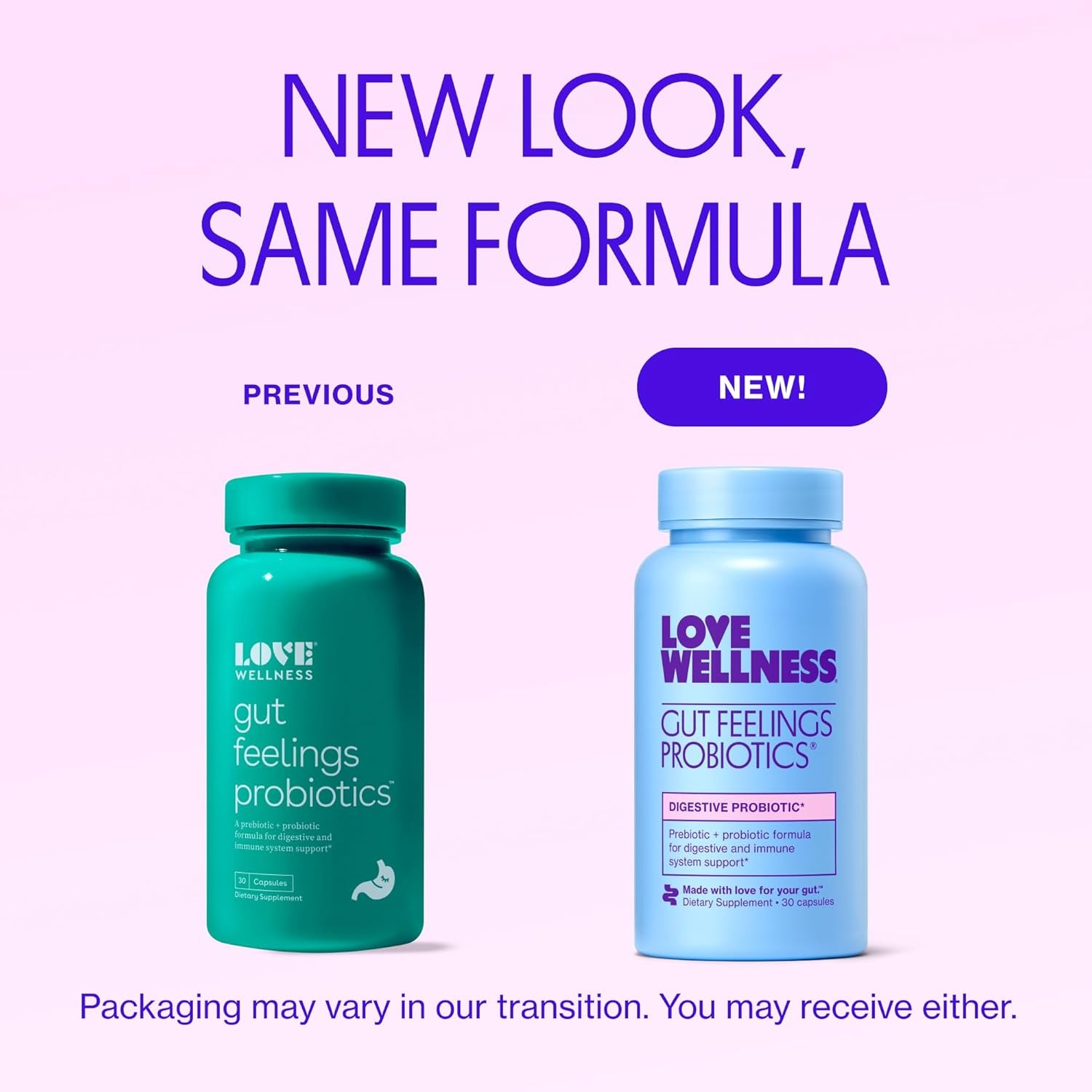 Love Wellness Gut Feelings Probiotic – 3 Billion CFU with Prebiotics & Postbiotics for Gut Health, Digestion & Immune Support | 30 Capsules