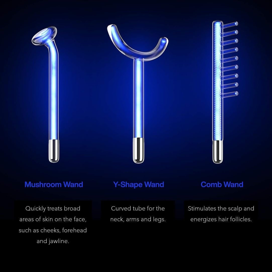 NuDerma Clinical Skin Therapy Wand – Neon & Argon High Frequency Device for Anti-Ageing, Skin Tightening & Clarifying | 6 Wand Attachments