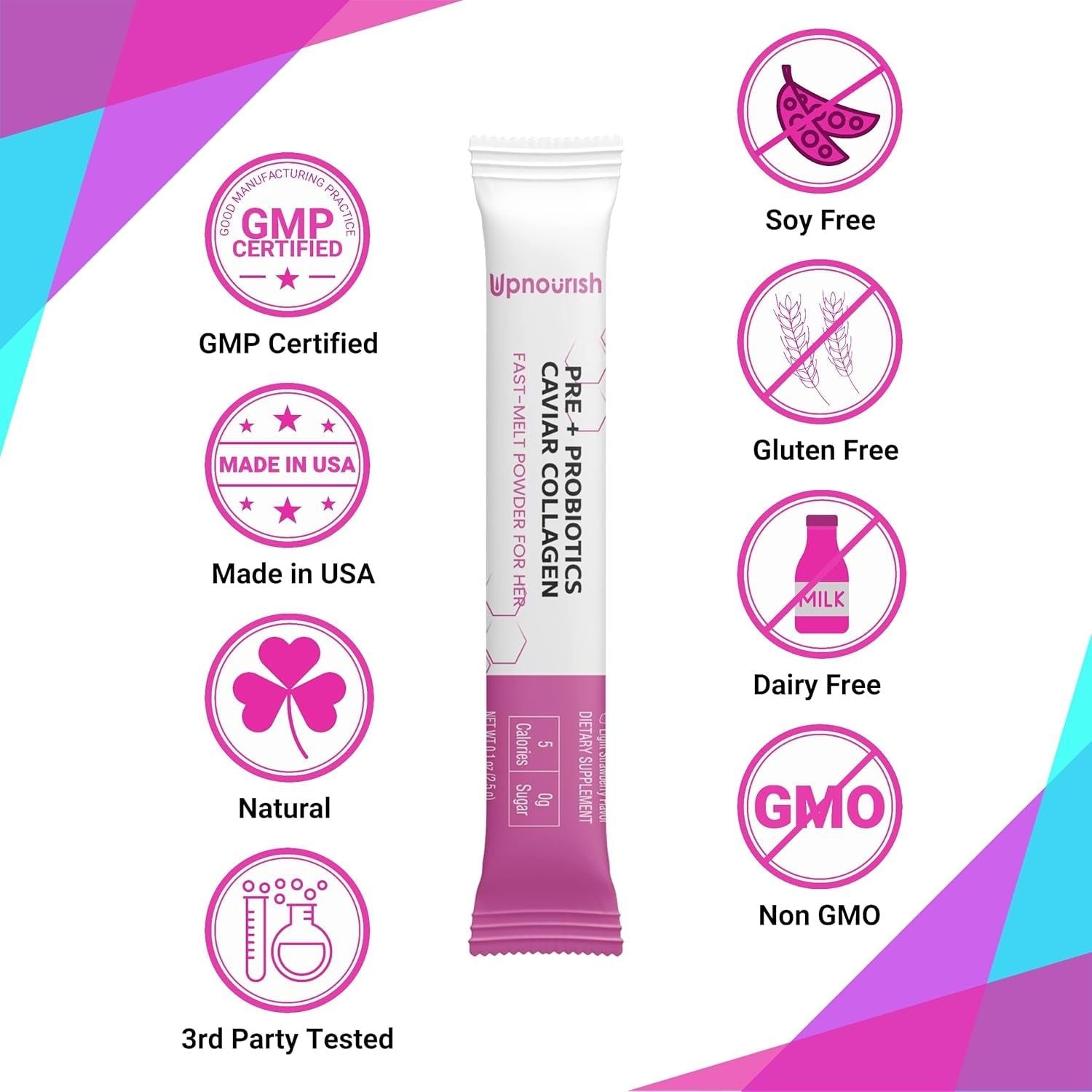 UpNourish Pre + Probiotics Caviar Collagen – 30 Stick Packs | Women's All-in-One Gut, Skin & Beauty Supplement