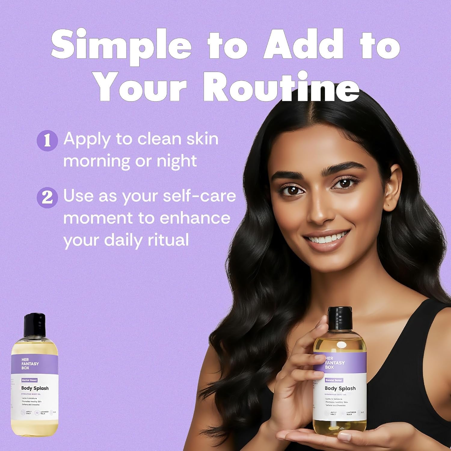 Her Fantasy Box | Body Splash Mental Reset Fragrance Oil – Lavender, Chamomile & Warm Vanilla Scent with Soft Amber & Musk, Lightweight Hydrating Body Oil, Vegan & Cruelty Free