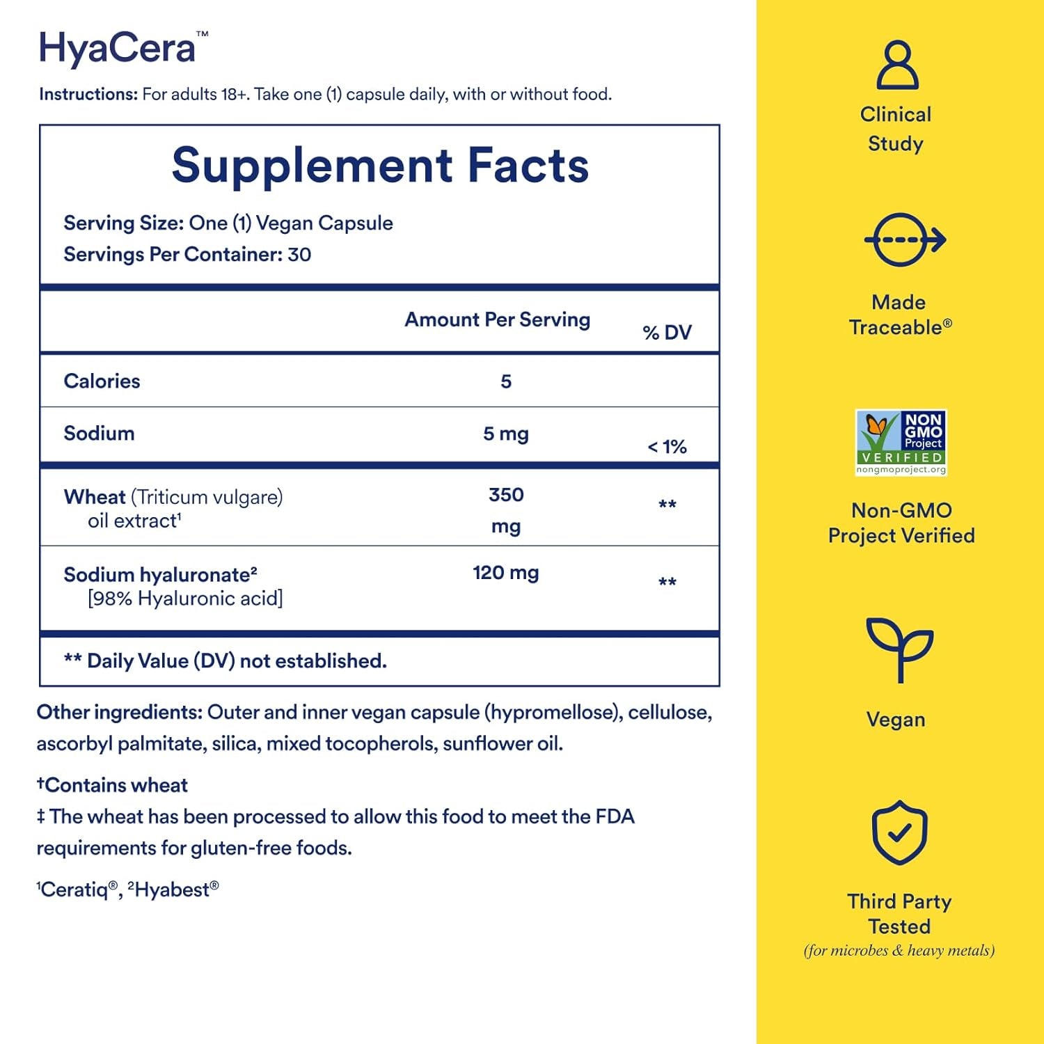 Ritual Hyaluronic Acid Skin Supplement - with Hyabest® and Ceratiq® - Hyacera Clinically Proven to Reduce Wrinkles, Fine Lines & Improve Skin Smoothness** - Vegan - Vanilla - 30 Capsules - 30 Servings