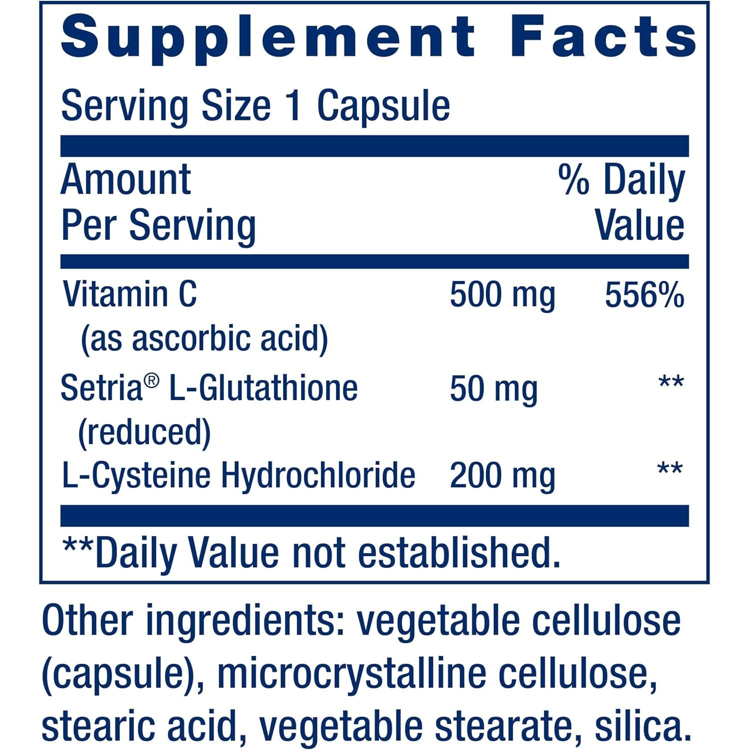 Glutathione, Cysteine & C, 500 Mg of Vitamin C, Powerful Antioxidant Supplement to Support Liver Health, Gluten-Free, Non-Gmo, 100 Capsules