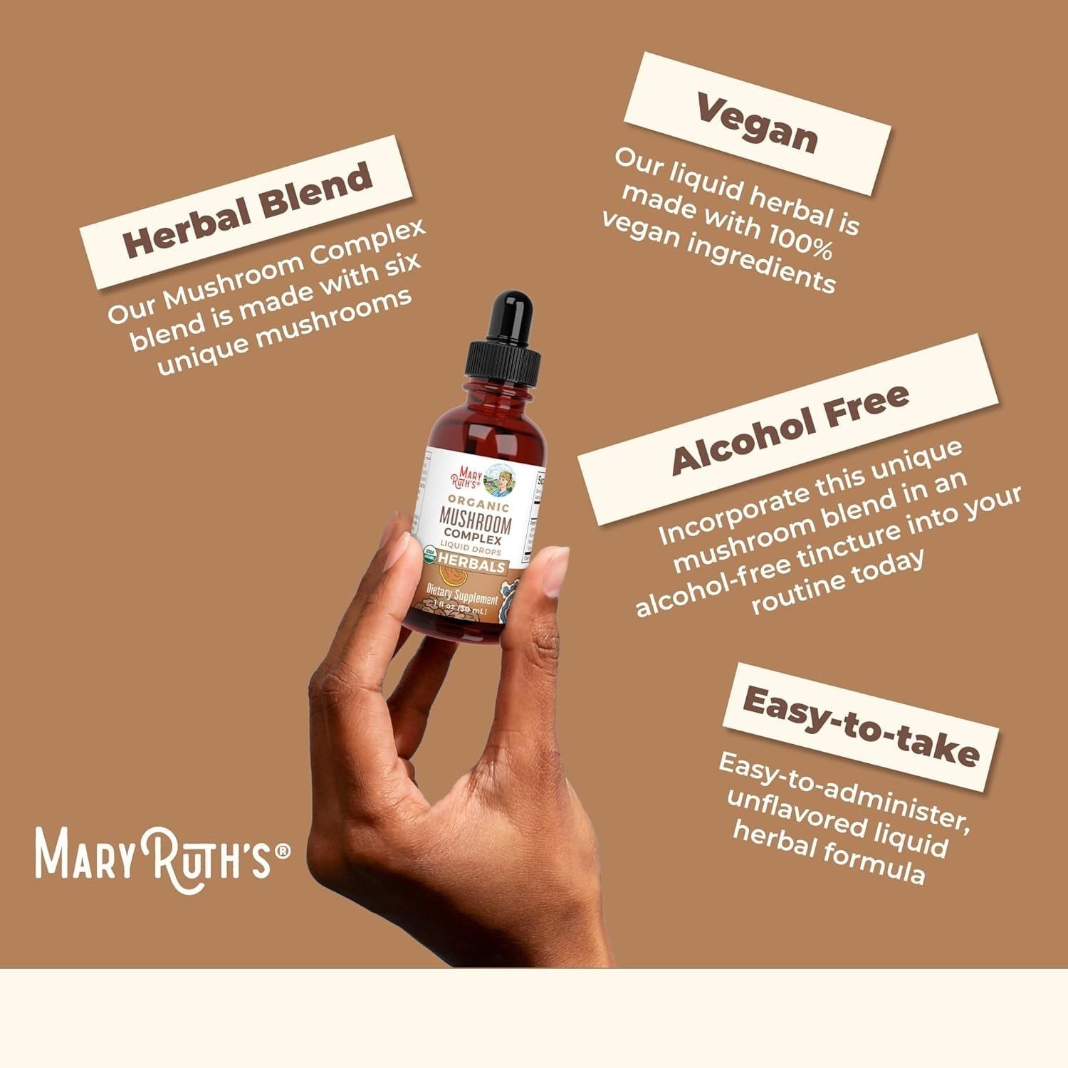 MaryRuth Organics Mushroom Complex Liquid Extract – 30ml | Powerful 6-Mushroom Blend for Immunity & Cognitive Support