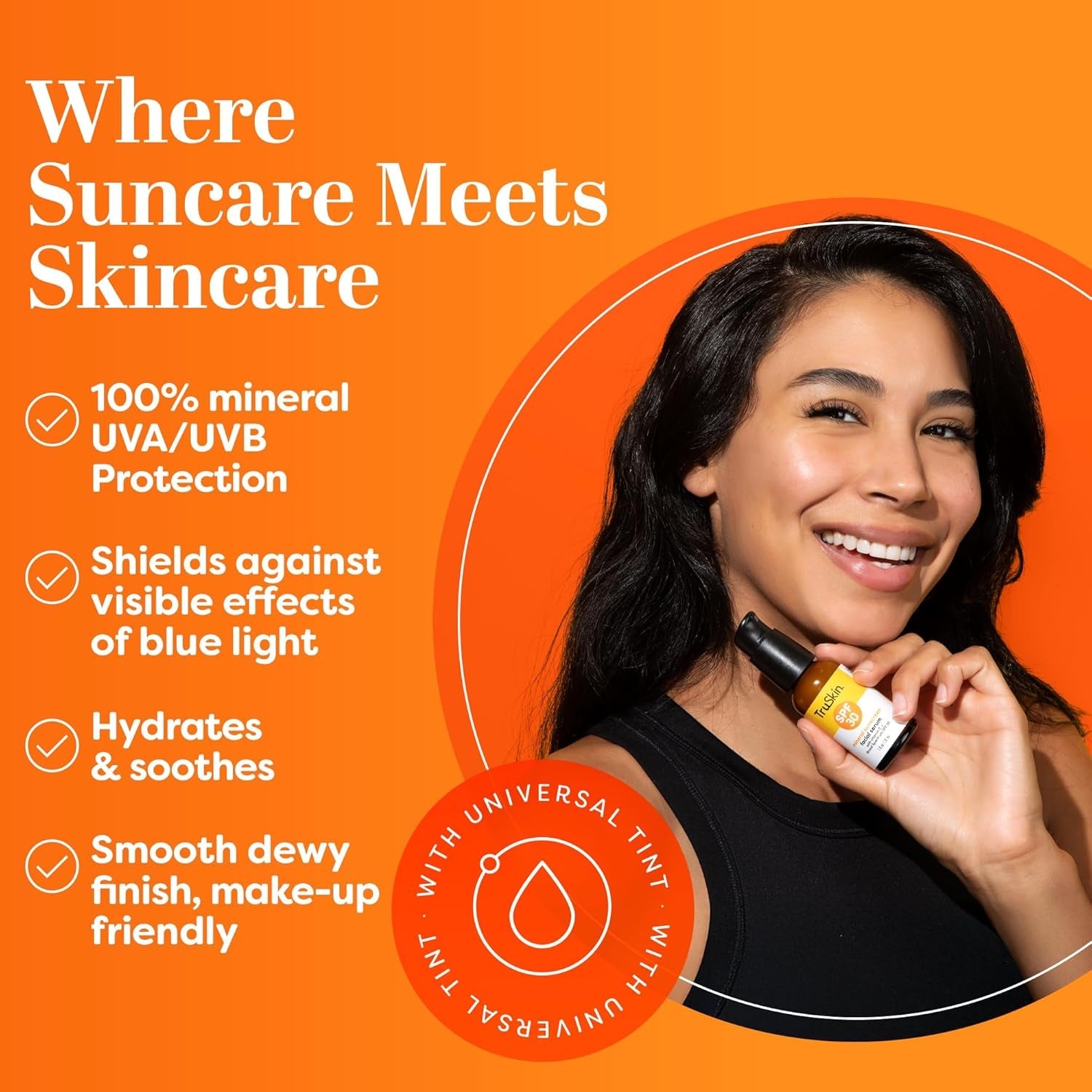 TruSkin SPF 30 Mineral Sunscreen Facial Serum – 30ml | Tinted Broad-Spectrum Sun Protection with Vitamin C & Hydration Boost