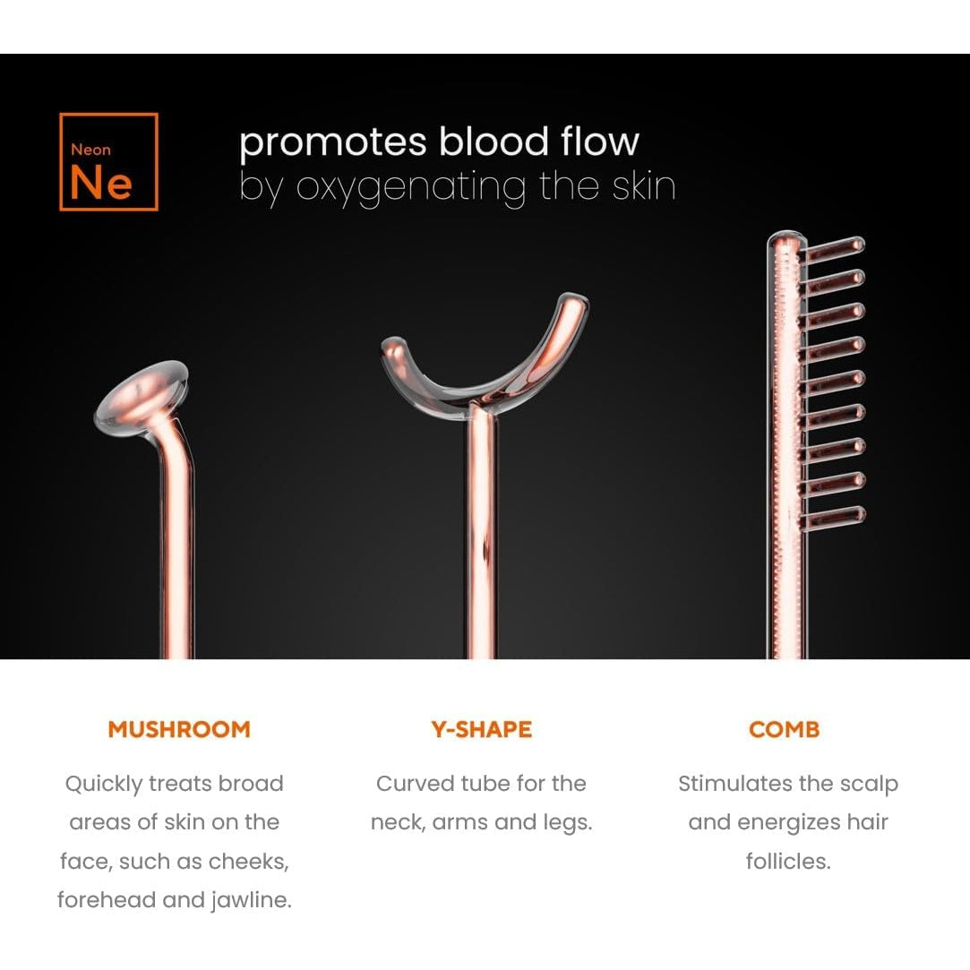 NuDerma Professional Skin Therapy Wand – Neon & Argon High Frequency Device for Clearer, Firmer & Tighter Skin | 6 Wand Attachments