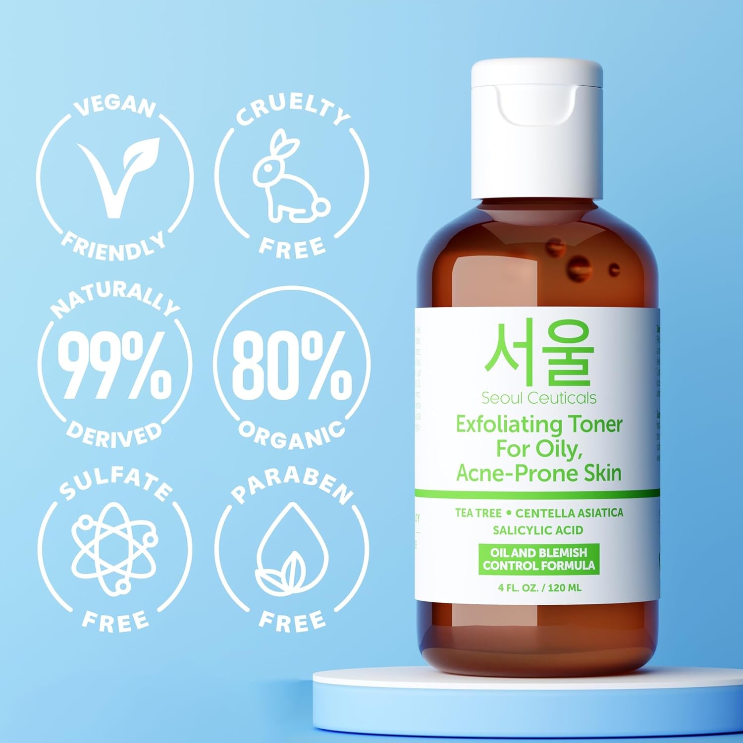 SeoulCeuticals Korean Tea Tree & Salicylic Acid Toner – Centella Asiatica Facial Toner for Oily & Acne-Prone Skin | 120ml