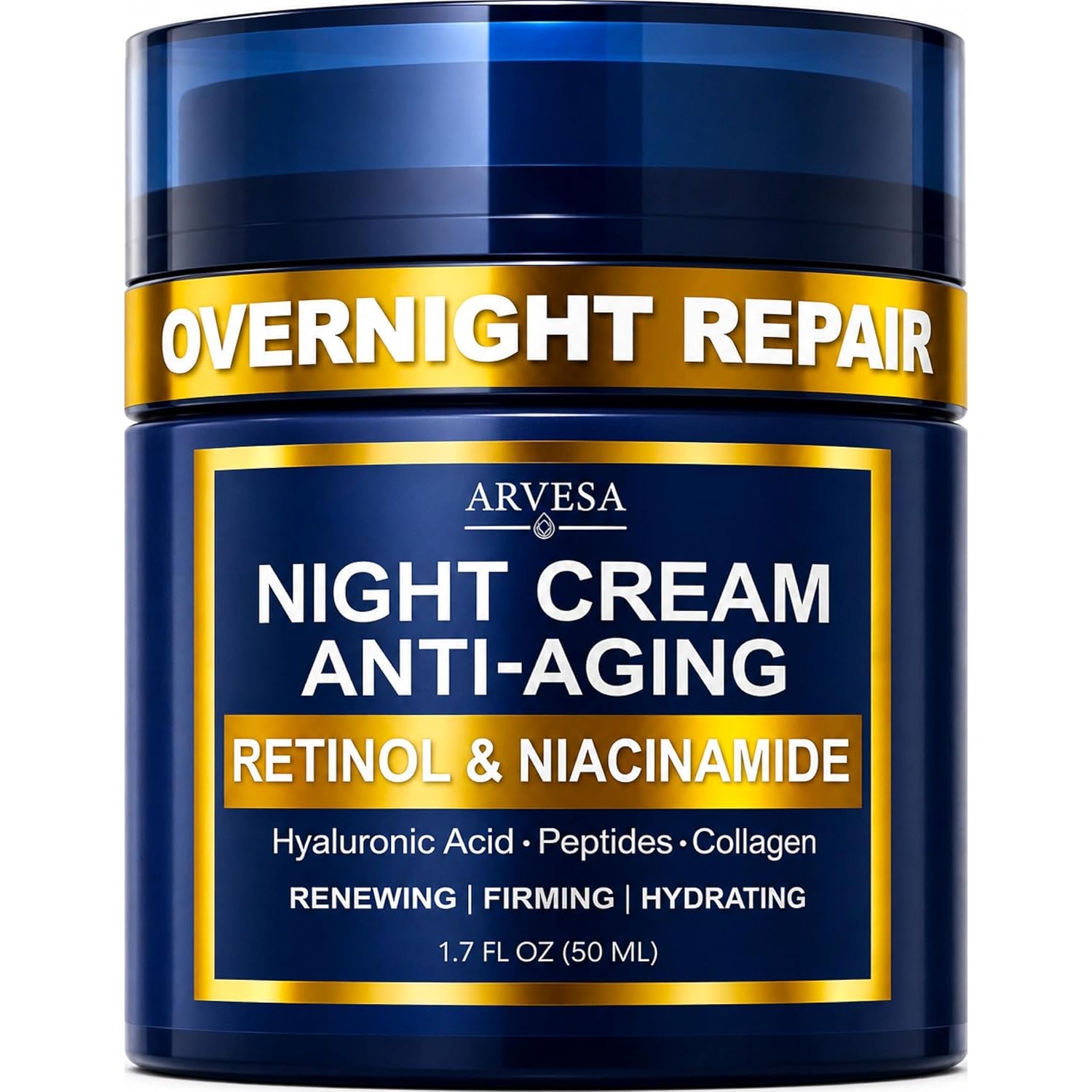 Night Cream for Women anti Aging - Night Moisturizer for Face with Retinol, Peptides, Niacinamide - Anti-Wrinkle, Firming & Hydrating Skin Care - Fragrance-Free, Non Greasy Overnight Face Cream