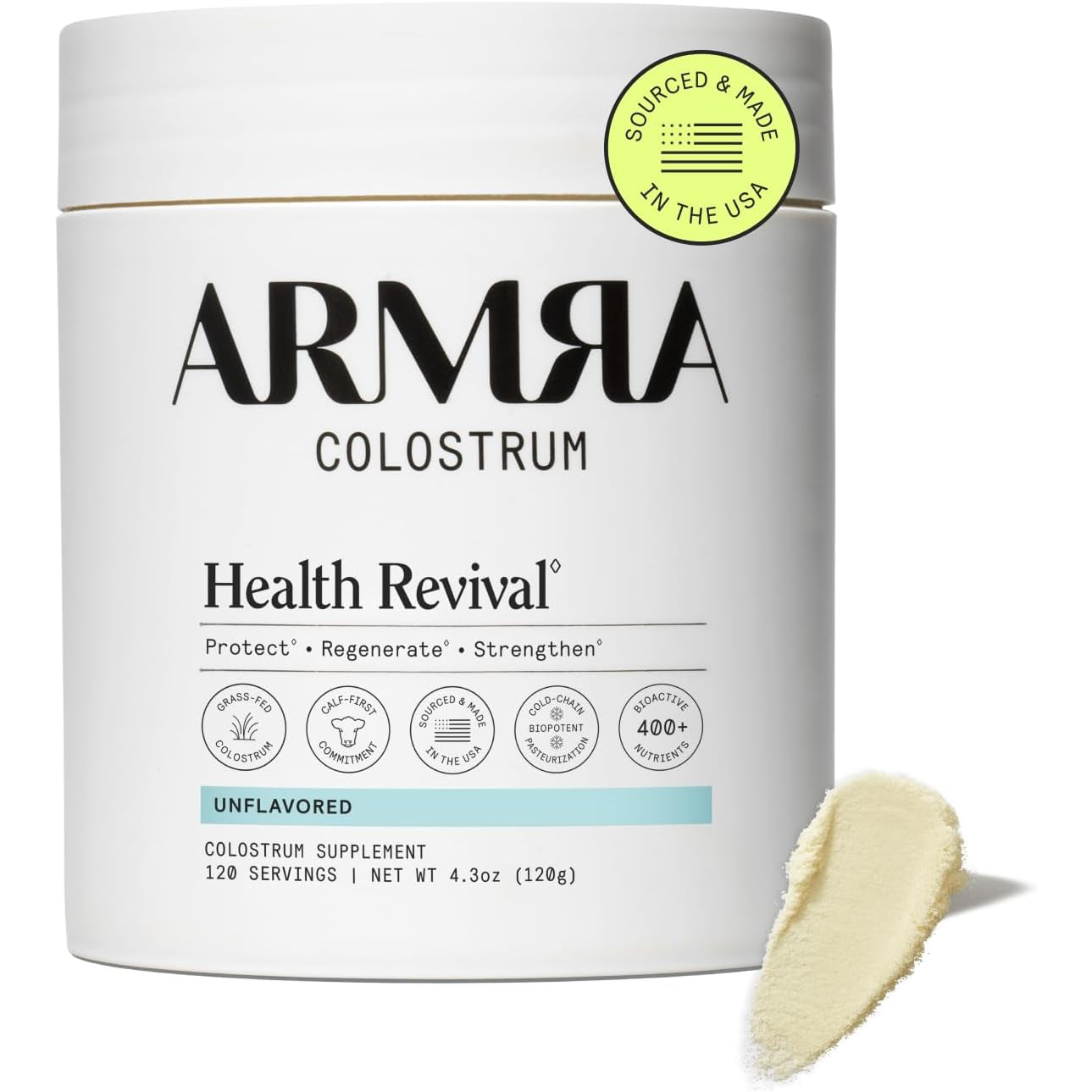 ARMRA Colostrum Powder Unflavored – Gut Health, Immunity & Skin Support | Bovine Colostrum Concentrate | 400+ Bioactives | Keto & Gluten Free | 120 Servings