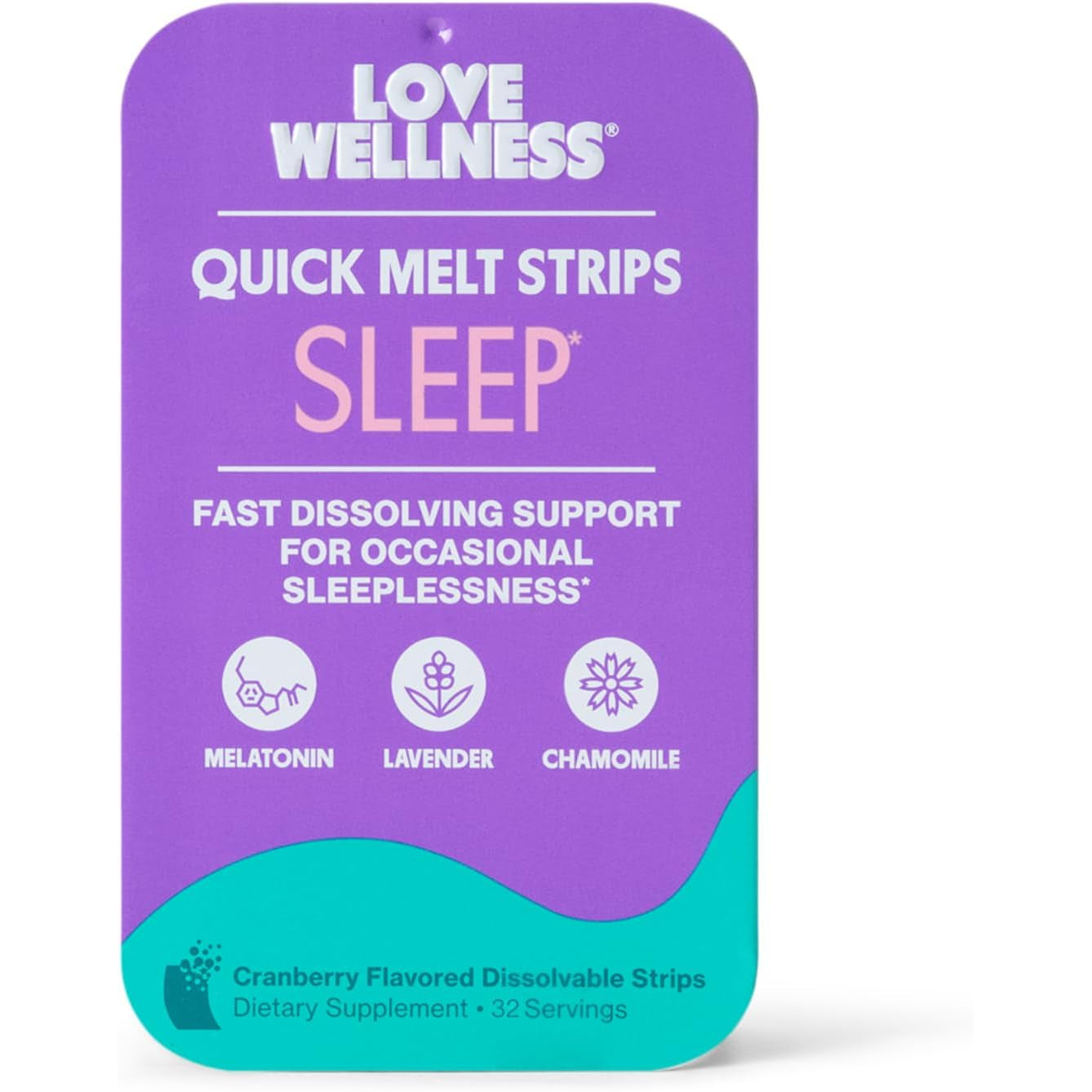 Love Wellness Sleep* Quick Melt Strips - Fast-Dissolving Sleep Support with Melatonin and Calming Botanicals - Promotes Restful Sleep* - No Water Needed - Vegan and Sugar-Free - 32 Strips