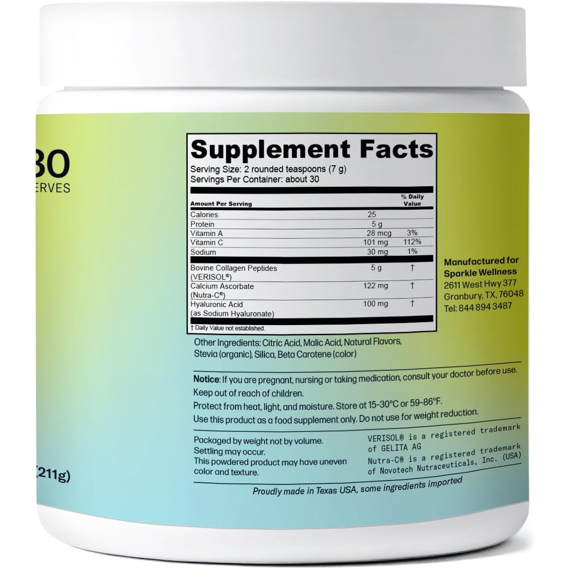 Sparkle Wellness VERISOL Bioactive Hydrolyzed Collagen Peptides | Collagen Powder Supplement with Vitamin C & Hyaluronic Acid for Hair, Skin, and Nail Health | Skin Boost plus (Tropical) [30-Serves]