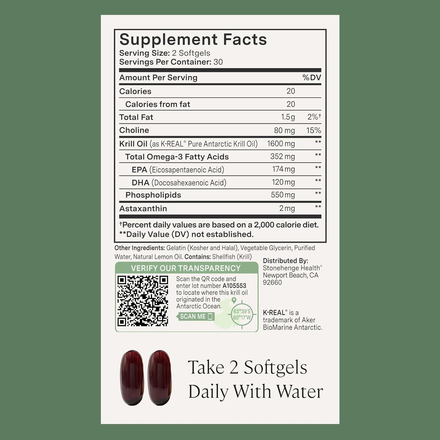 Stonehenge Health Dynamic Krill Oil 1600Mg – Triple Strength Antarctic Omega-3 Supplement with EPA, DHA, Phospholipids & 2Mg Astaxanthin – Supports Heart, Brain, Skin, Joint & Eye Health – 60 Softgels