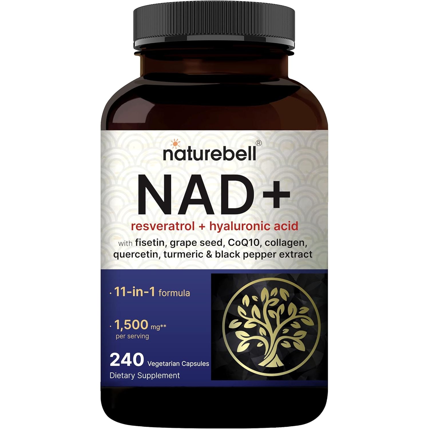 Naturebell NAD+ 11-in-1 Complex – 1500mg NMN Alternative with Resveratrol, CoQ10 & Fisetin for Cellular Energy & Healthy Ageing | 240 Capsules