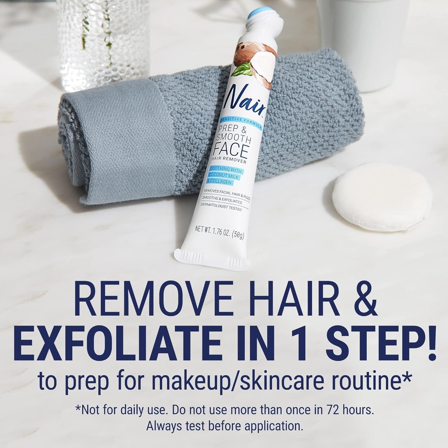 NAIR Prep & Smooth Face Hair Remover – 50g | Gentle Facial Hair Removal & Exfoliation
