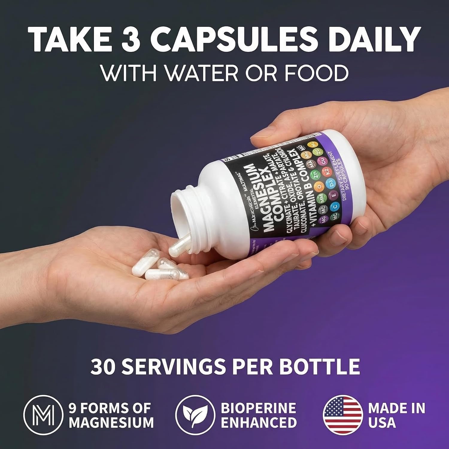 Clean Nutraceuticals 8-in-1 Magnesium Complex – 90 Capsules | Glycinate, Citrate, Malate & Orotate | Zinc, Copper, Manganese & Vitamins C, B1, B2, B6 & B12