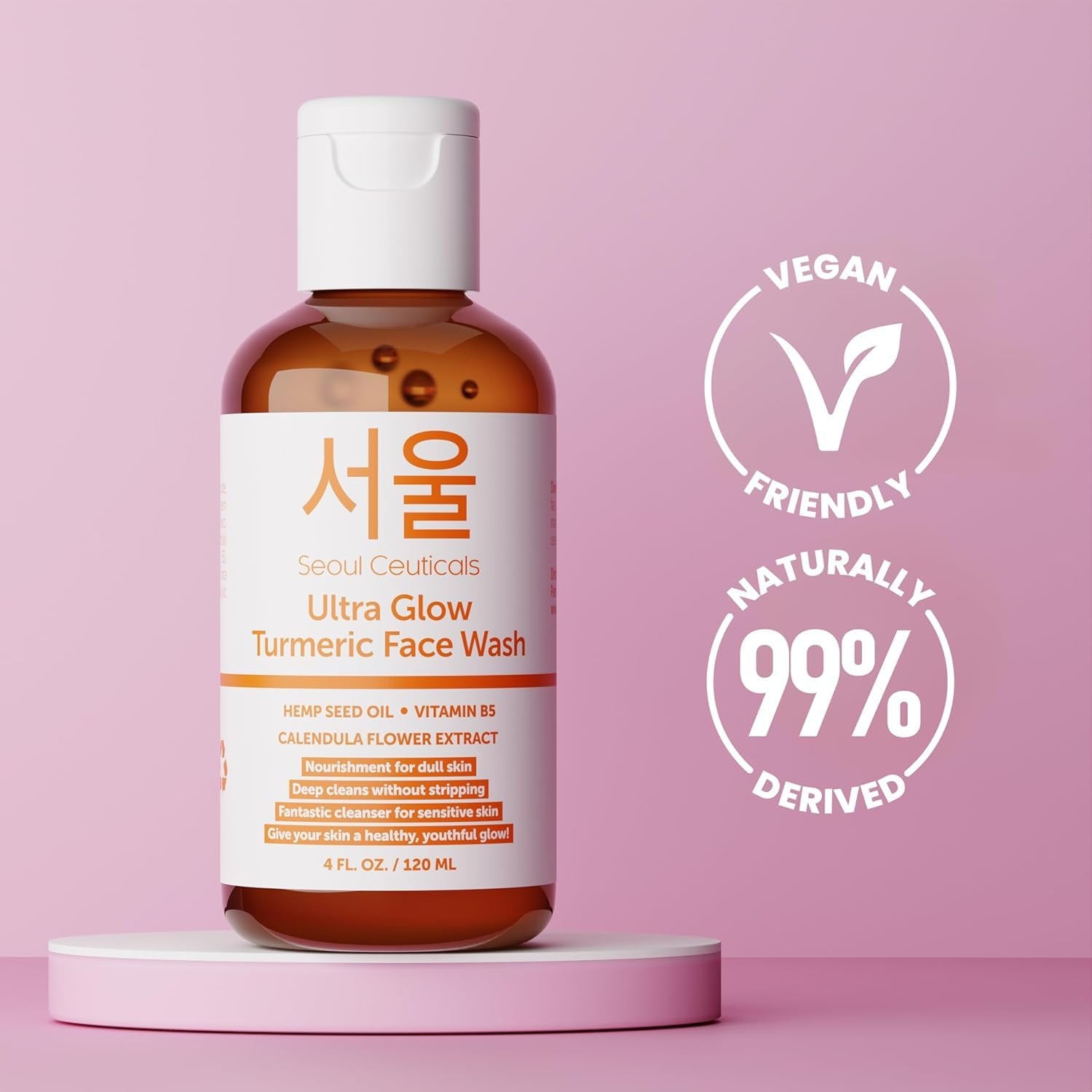 SeoulCeuticals Korean Turmeric Face Wash – Vegan Brightening Cleanser for Dry & Sensitive Skin | K-Beauty | 120ml
