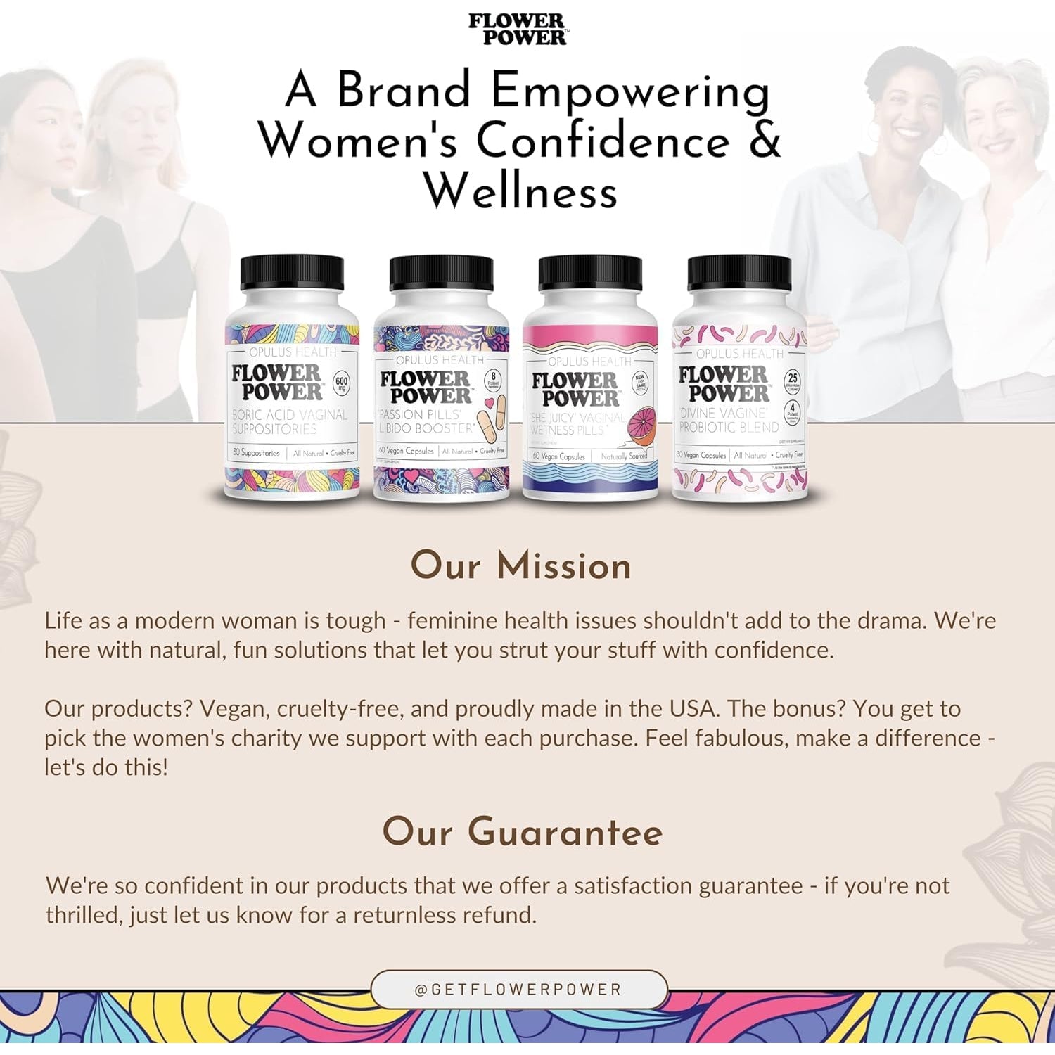 Flower Power Boric Acid Suppositories – 600mg for Vaginal pH Balance & Freshness | Vegan | Made in USA | 30 Count