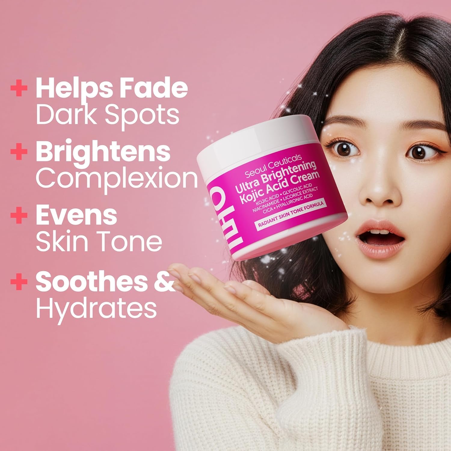 SeoulCeuticals Kojic Acid & Glycolic Acid Dark Spot Cream – Niacinamide, Cica & Hyaluronic Acid for Brightening & Even Skin Tone | 60ml | K-Beauty