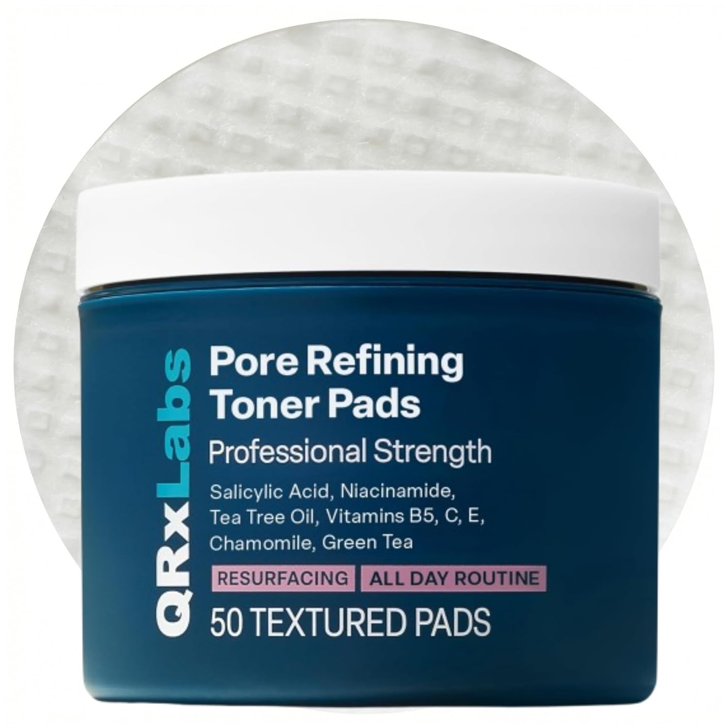 QRxLabs Pore Toner Pads with salicylic acid and niacinamide, 50 pad jar