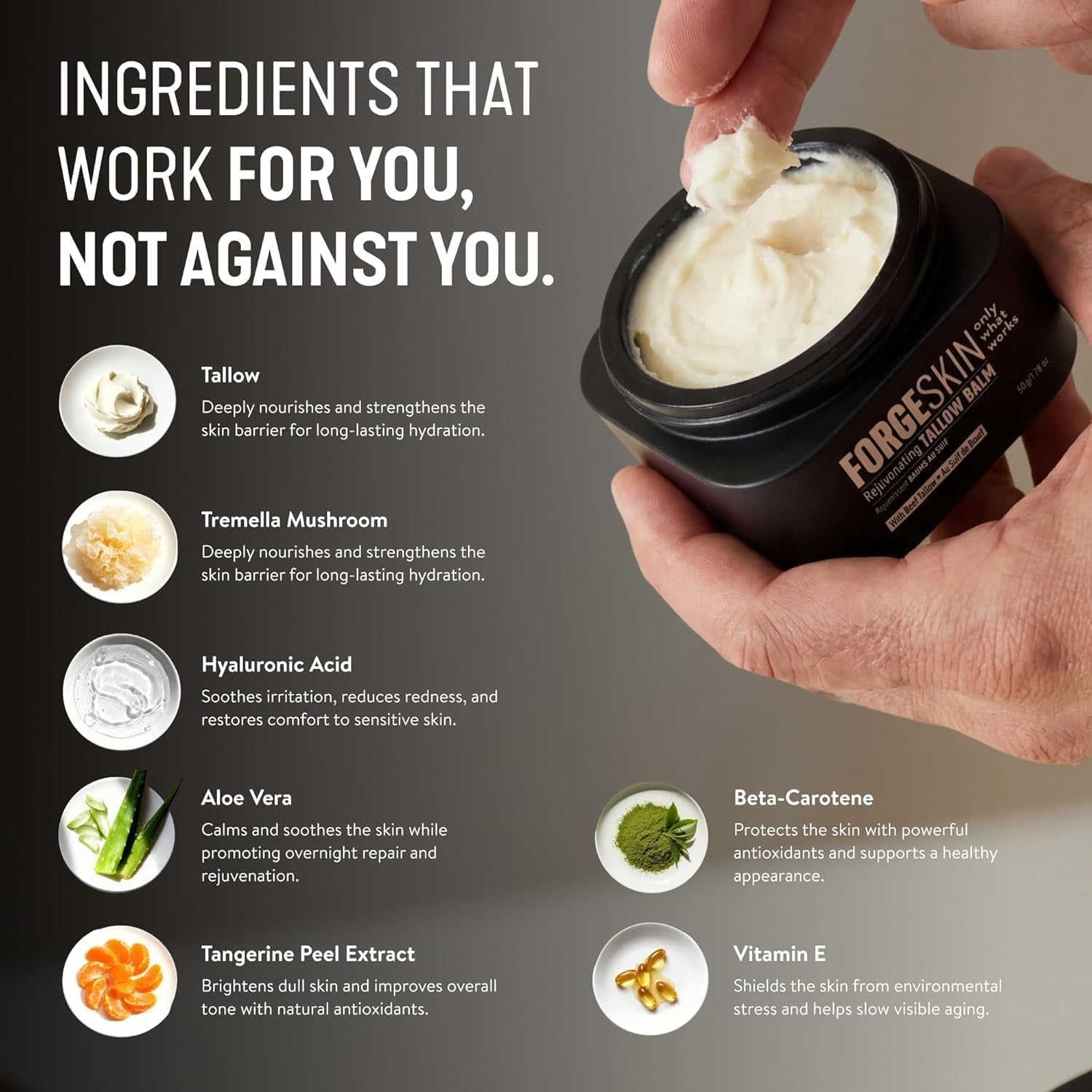 Forge Skin Wrinkle Defence Beef Tallow Balm for Men – 48g | Grass-Fed Tallow & Essential Oils | Face & Body Anti-Ageing Hydration Cream