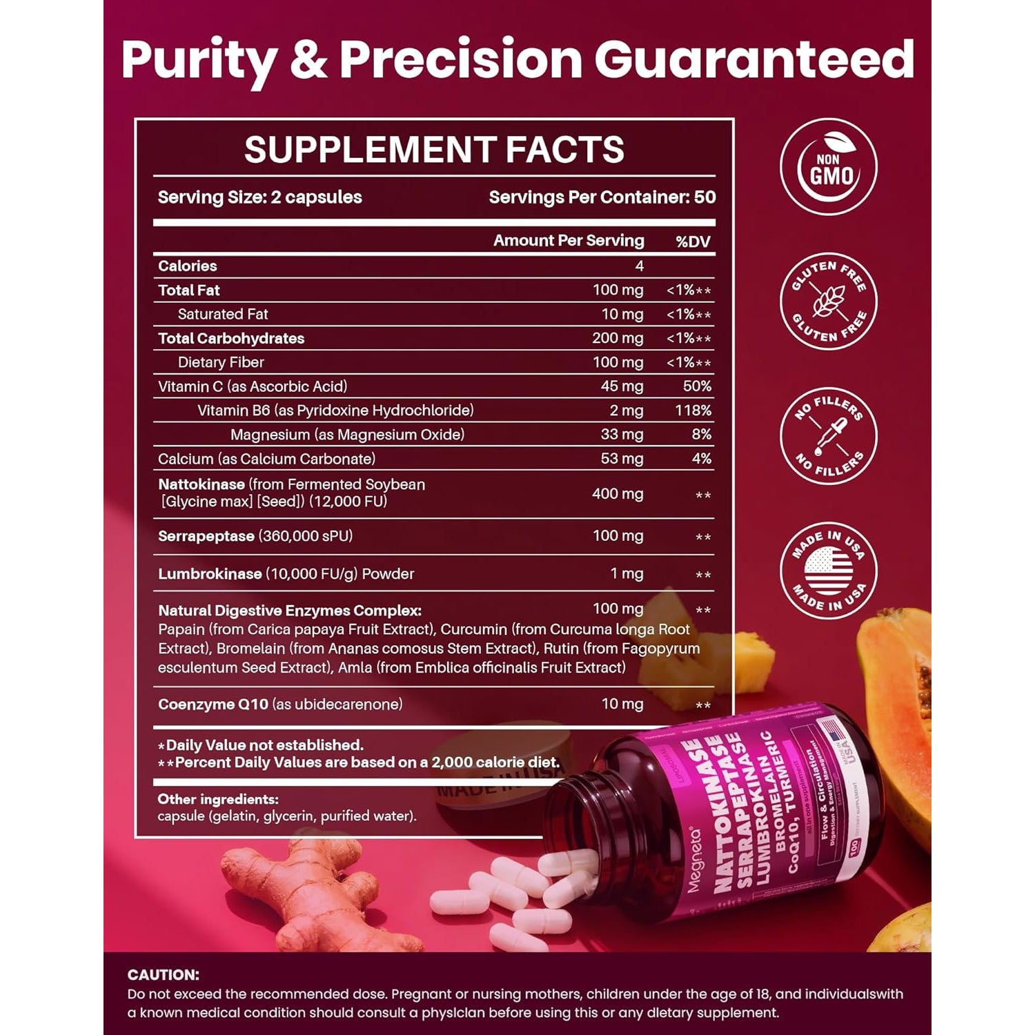 Nattokinase Supplement 12,000 FU (Max Strength) Serrapeptase 360,000 Spu, Lumbrokinase 10,000 FUV & Coq10 -Systemic Enzymes Complex for Cardiovascular & Circulatory Health Support-100 Capsule