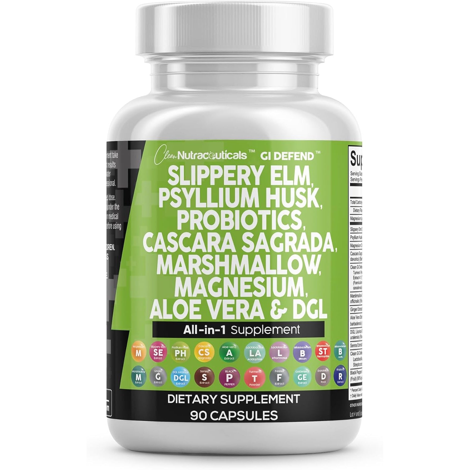 Clean Nutraceuticals Digestive Gut Health Complex – 60 Capsules | Slippery Elm, Psyllium Husk, Aloe Vera & Marshmallow Root | Pre & Probiotic Blend