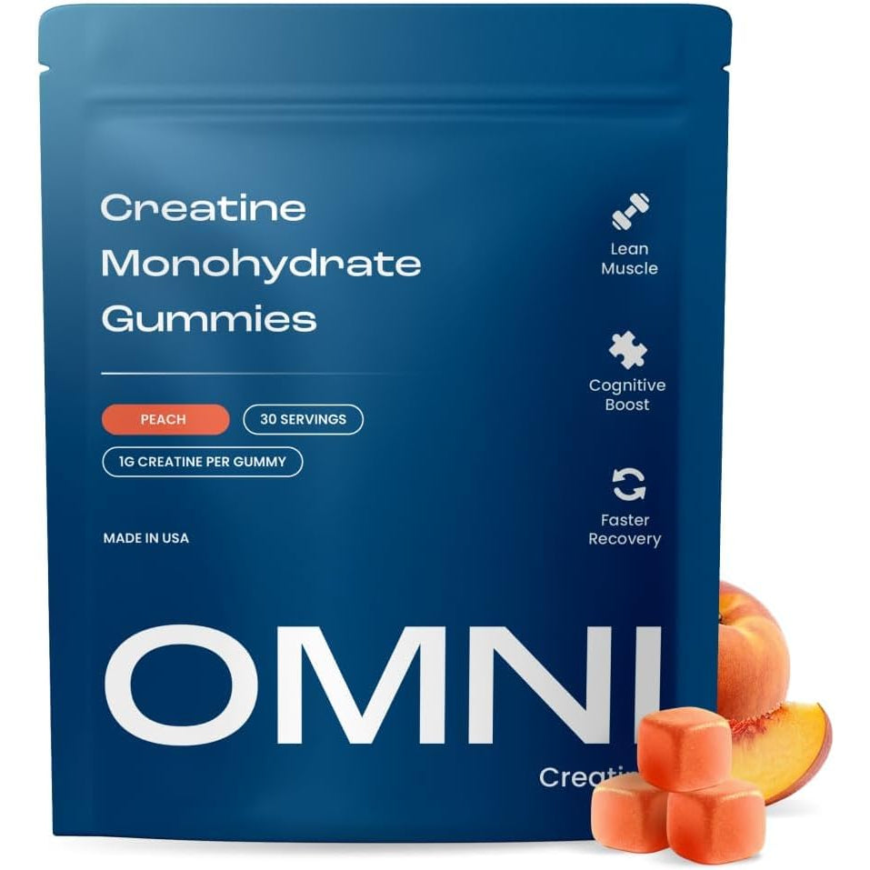 Creatine Monohydrate Gummies - Supports Muscle Growth, Recovery & Brain Function - Convenient & Easy to Take - Great Tasting Peach Flavor - 1G per Gummy, Low Sugar - 90 Count