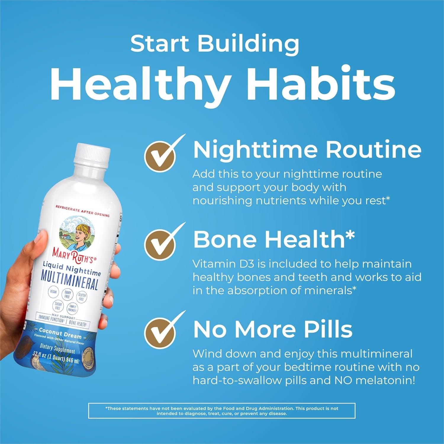 MaryRuth's Liquid Nighttime Multimineral — 946ml | Magnesium Citrate, Calcium & Zinc for Sleep | Melatonin-Free | Vegan & Sugar Free | 32 Servings