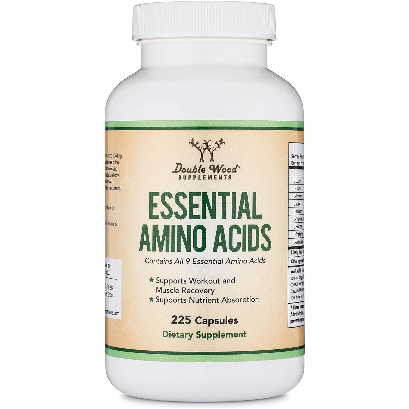 Double Wood Supplements Essential Amino Acids – 225 Capsules | Complete EAA & BCAA Formula for Muscle Growth & Recovery