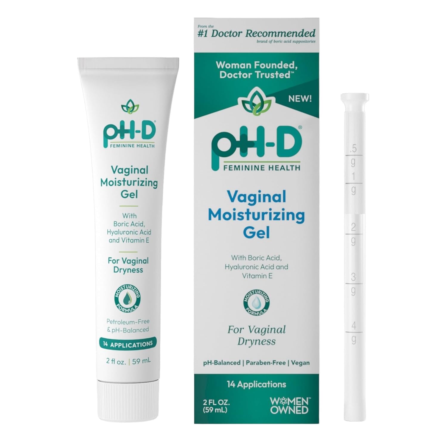 pH-D Feminine Health Boric Acid Vaginal Gel – Hyaluronic Acid & Vitamin E for Vaginal Dryness & pH Balance | Vegan | 14 Applications