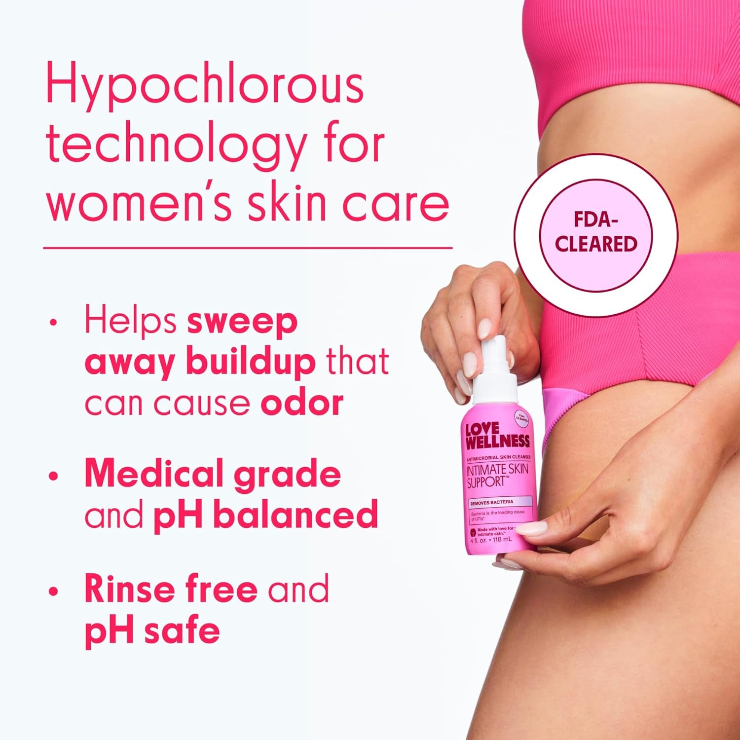 Love Wellness Hypochlorous Acid Intimate Cleanser Spray – FDA-Cleared pH Balanced Formula for Irritated Skin & Buildup Removal | Fragrance-Free | 120ml