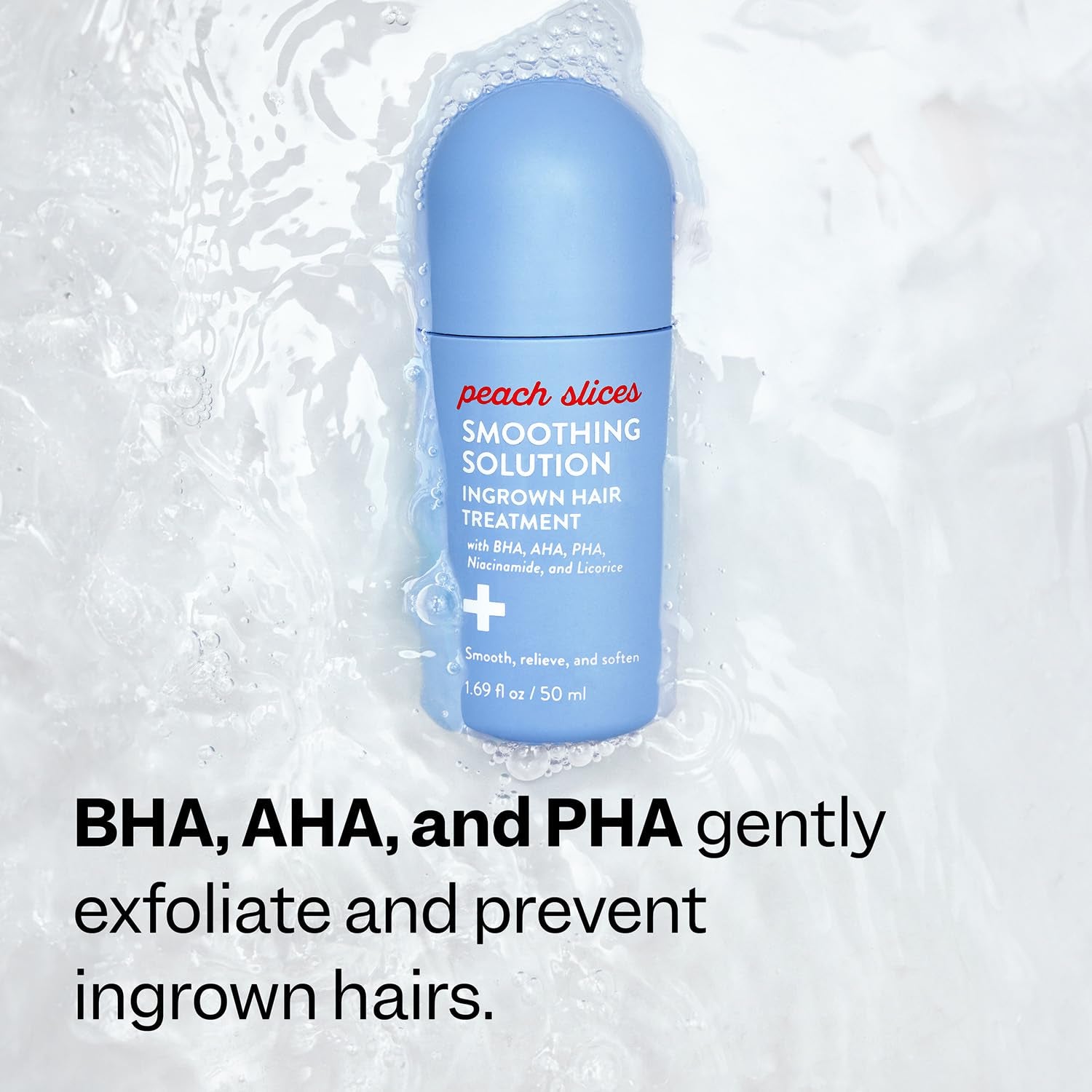 Peach Slices Smoothing Solution Ingrown Hair Treatment – 50ml | 360° Roller | BHA, AHA, PHA & Niacinamide | Smooth, Soothe & Soften Skin