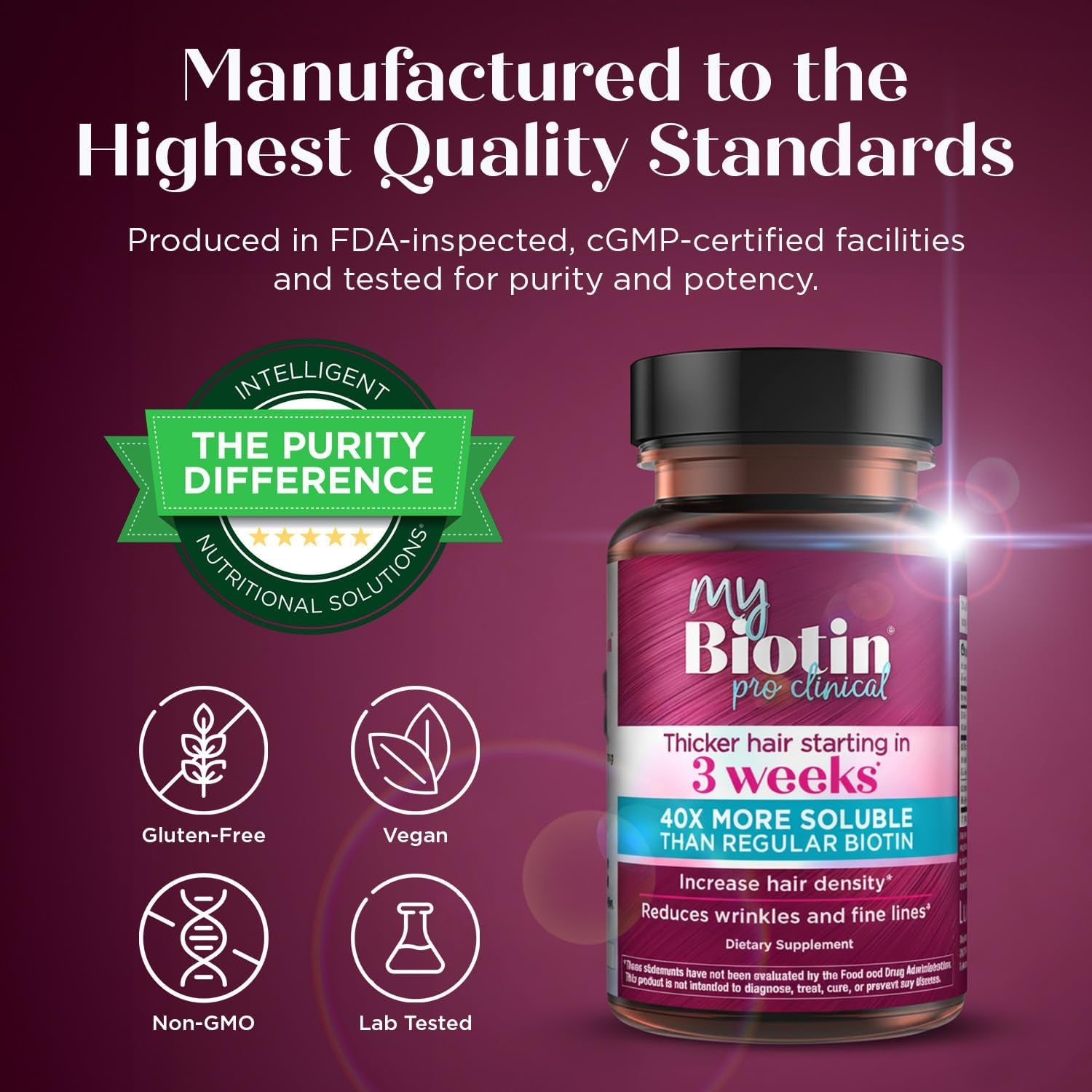 Purity Products MyBiotin ProClinical – MB40X Patented Biotin for Thicker Hair & Skin Health | Astaxanthin | 30 Capsules