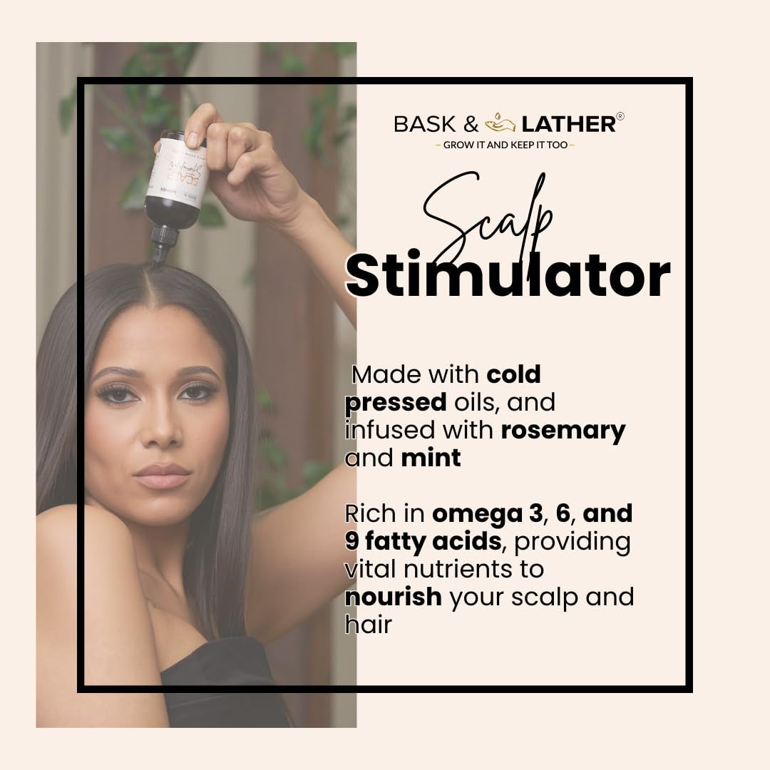 Bask & Lather Scalp Stimulator Hair Growth Oil – Cold-Pressed Mint & Rosemary with Grapeseed | Natural Leave-In | 60ml