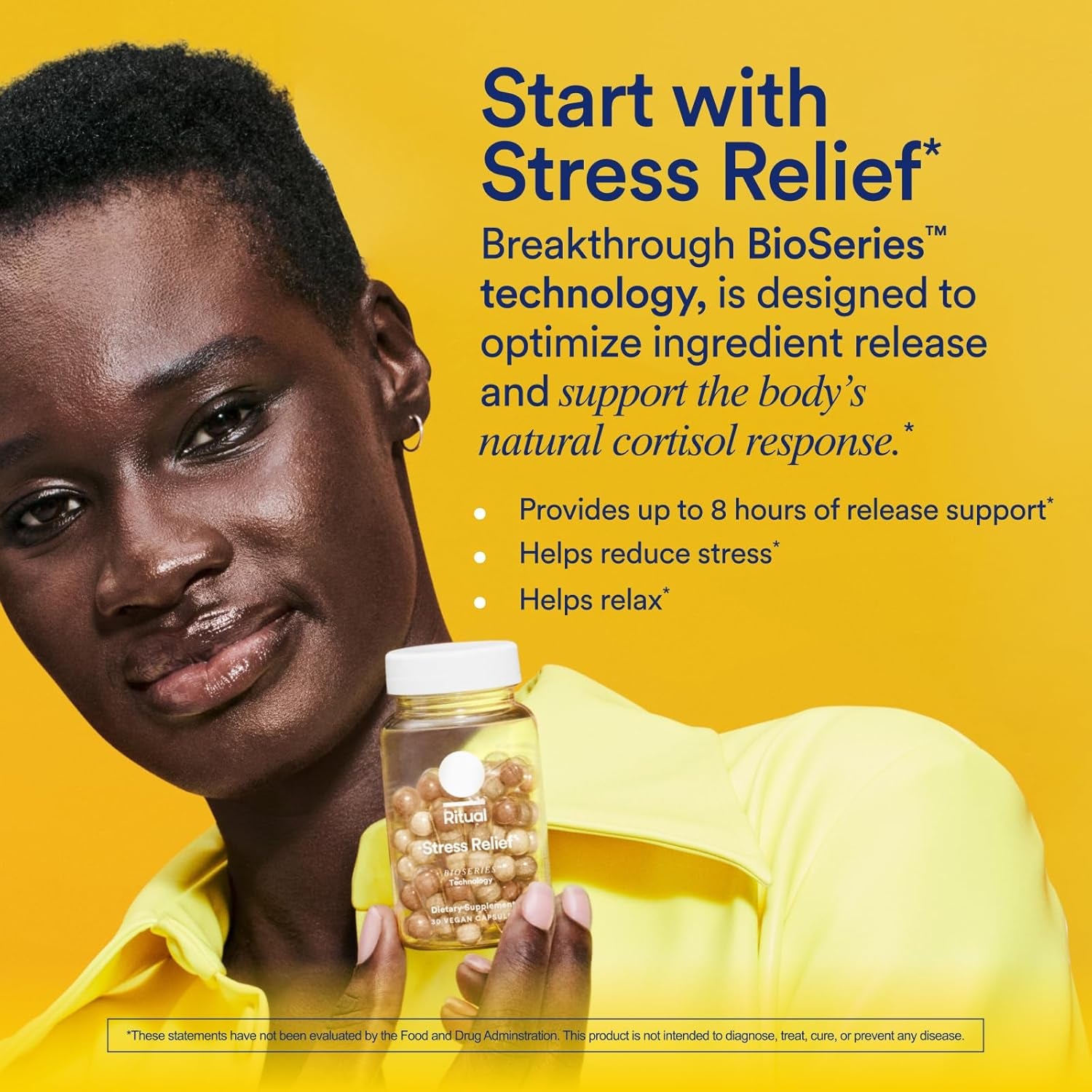 Ritual Stress Relief Supplement - Ashwagandha, L-Theanine, & Saffron - Helps Reduce Stress, Manage Cortisol, Promotes Calm, Relaxation* - All Day Support* - Vegan - Citrus - 30 Capsules - 30 Servings