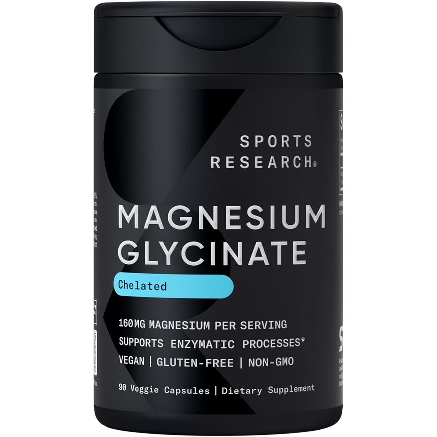 Sports Research® Magnesium Glycinate - Supports Restful Sleep & Enzymatic Processes - 160 Mg Chelated Magnesium - Vegan Capsule - 90 Count