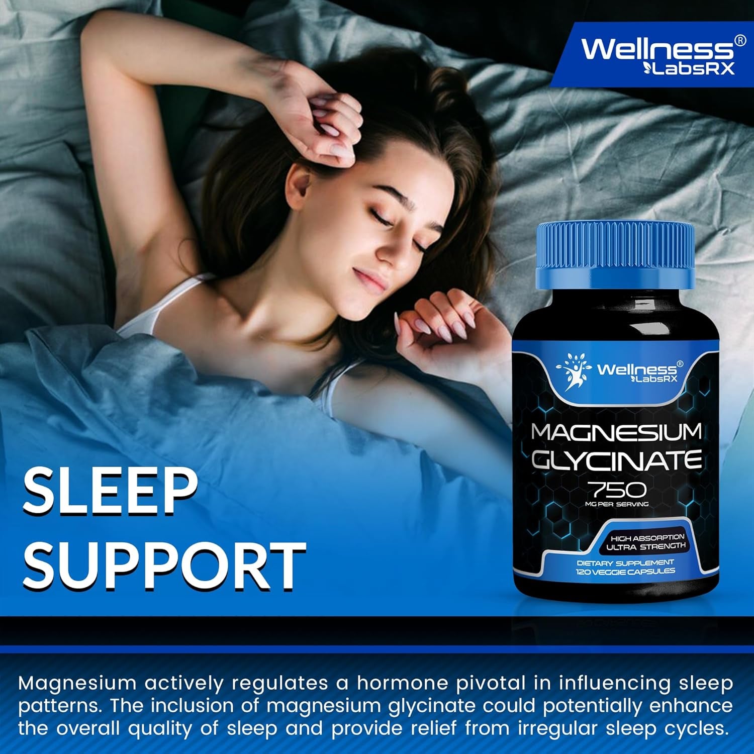 Magnesium Glycinate 750Mg | High Absorption Chelated Calm Support for Women and Men - Glicinato De Magnesio, Magnesium Chelate Supplement for Heart Health, Sleep Support - 120 Count
