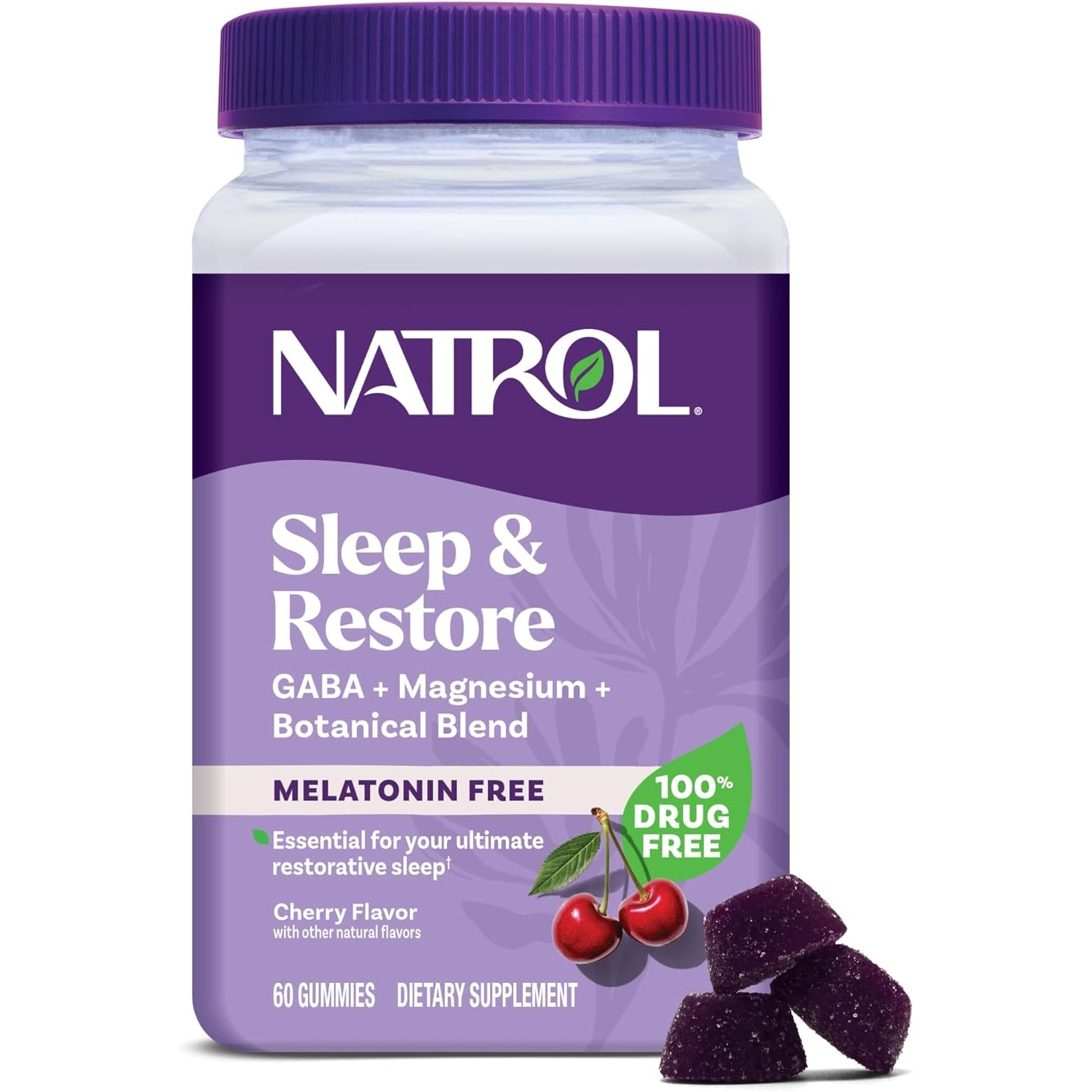 Natrol Sleep & Restore Magnesium Glycinate Blend Gummies, Magnesium for Sleep Aids for Adults, Melatonin-Free, Cherry Flavored, 30 Day Supply
