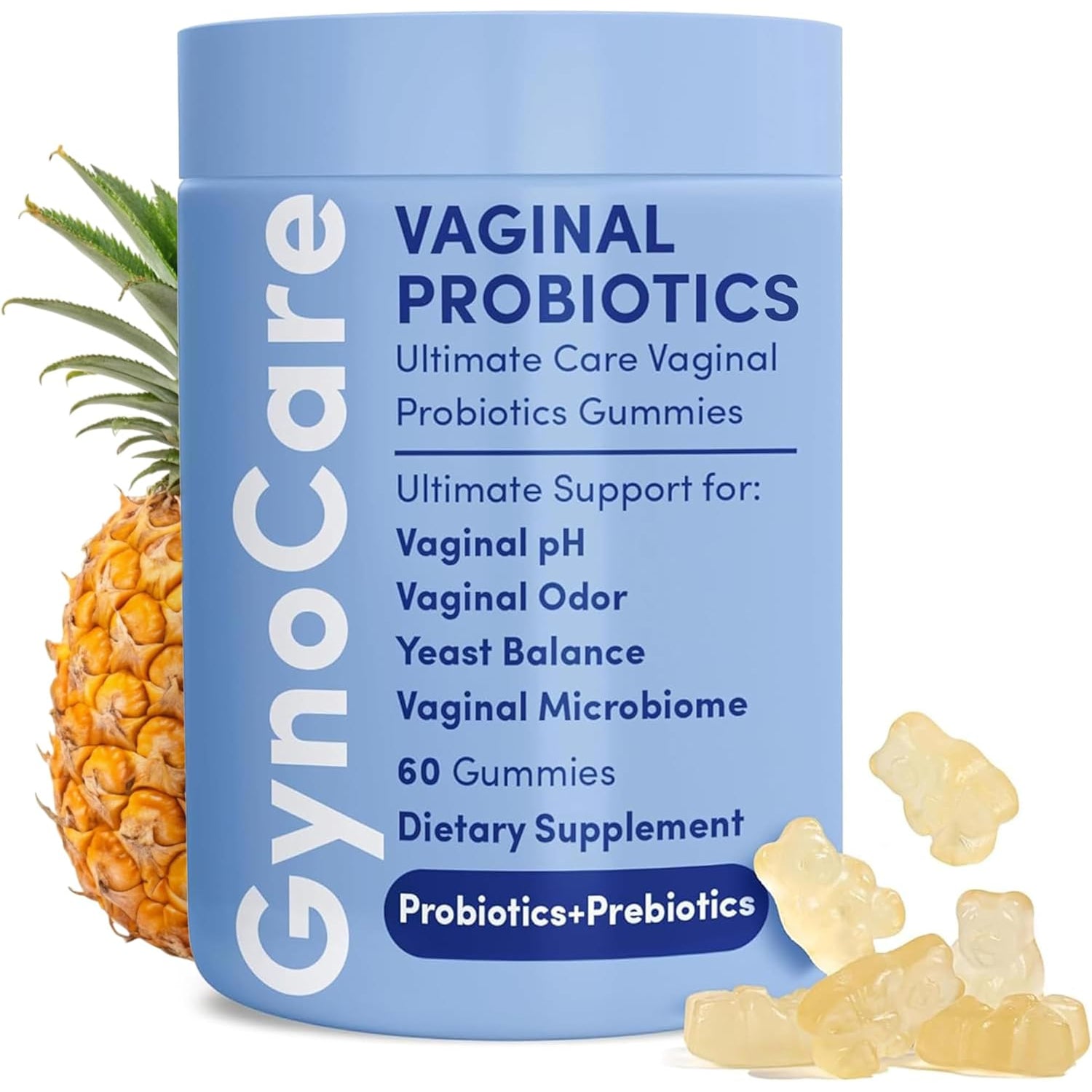 Terramed Just Think Comfort Vaginal Probiotic Gummies – Prebiotics for pH Balance, Odour Control & Feminine Health | Pineapple | 60 Gummies