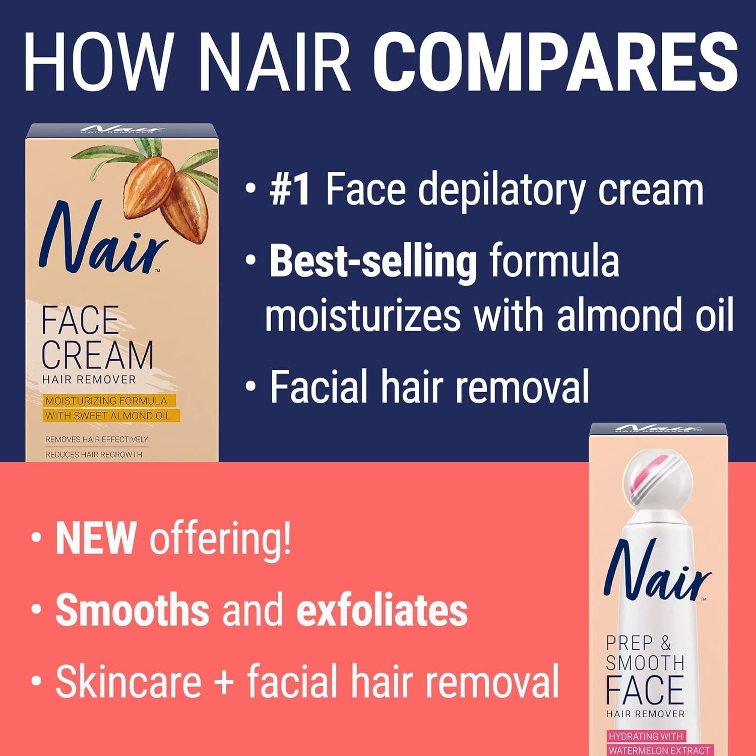 NAIR Prep & Smooth Face Hair Remover – 50g | Gentle Facial Hair Removal & Exfoliation