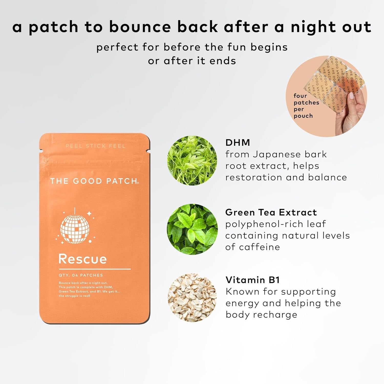 The Good Patch Rescue – 16 Patches | Plant-Powered Recovery Patch with DHM, Green Tea & Vitamin B1