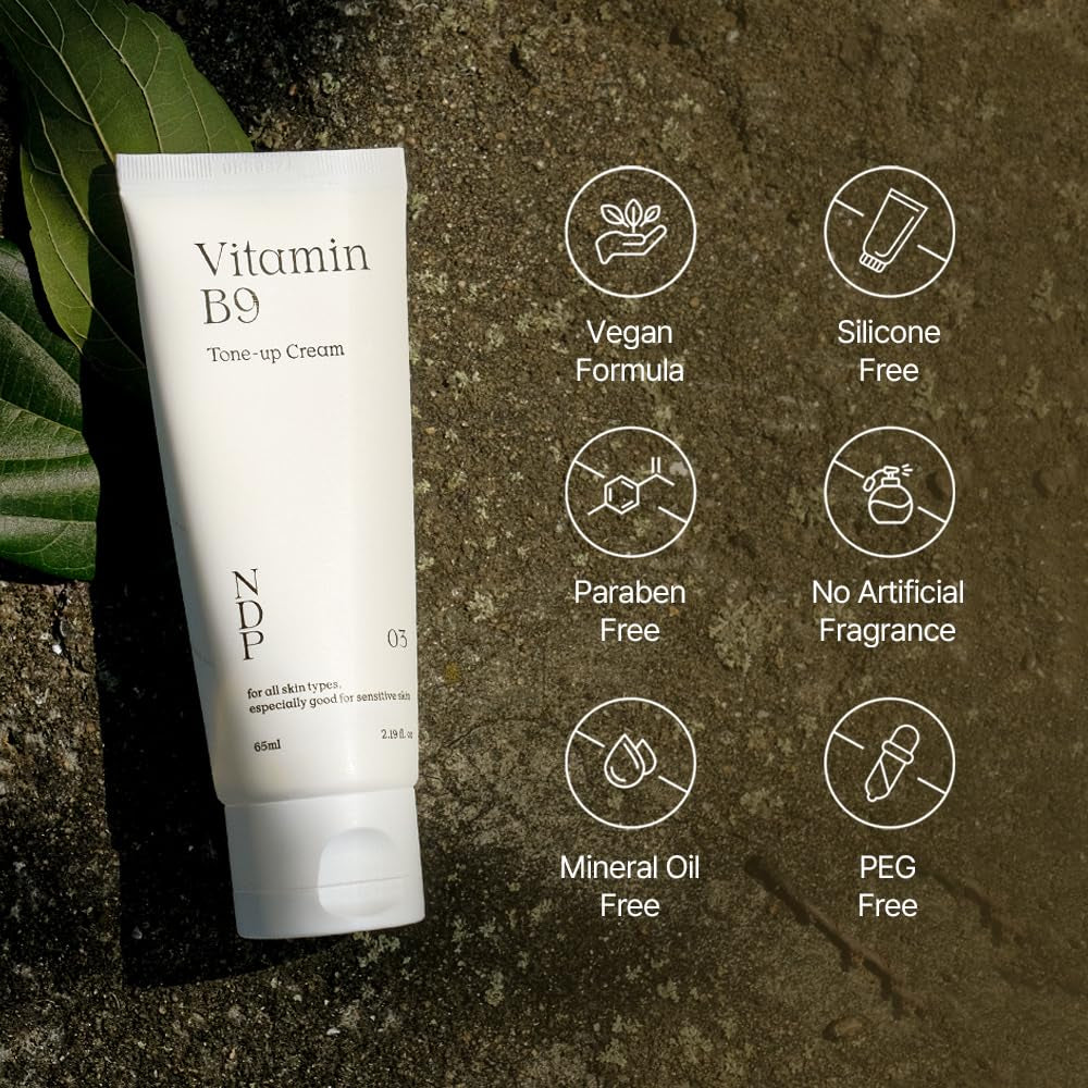NDP Vitamin B9 Tone-Up Cream, Silicone Free Face Primer for Pore Minimizing, 95% Pure Cica Extract, Breathable Skin Formula, Glass Skin & Lightweight, V-Cream Clean K-Beauty (65Ml / 2.19 Fl Oz)