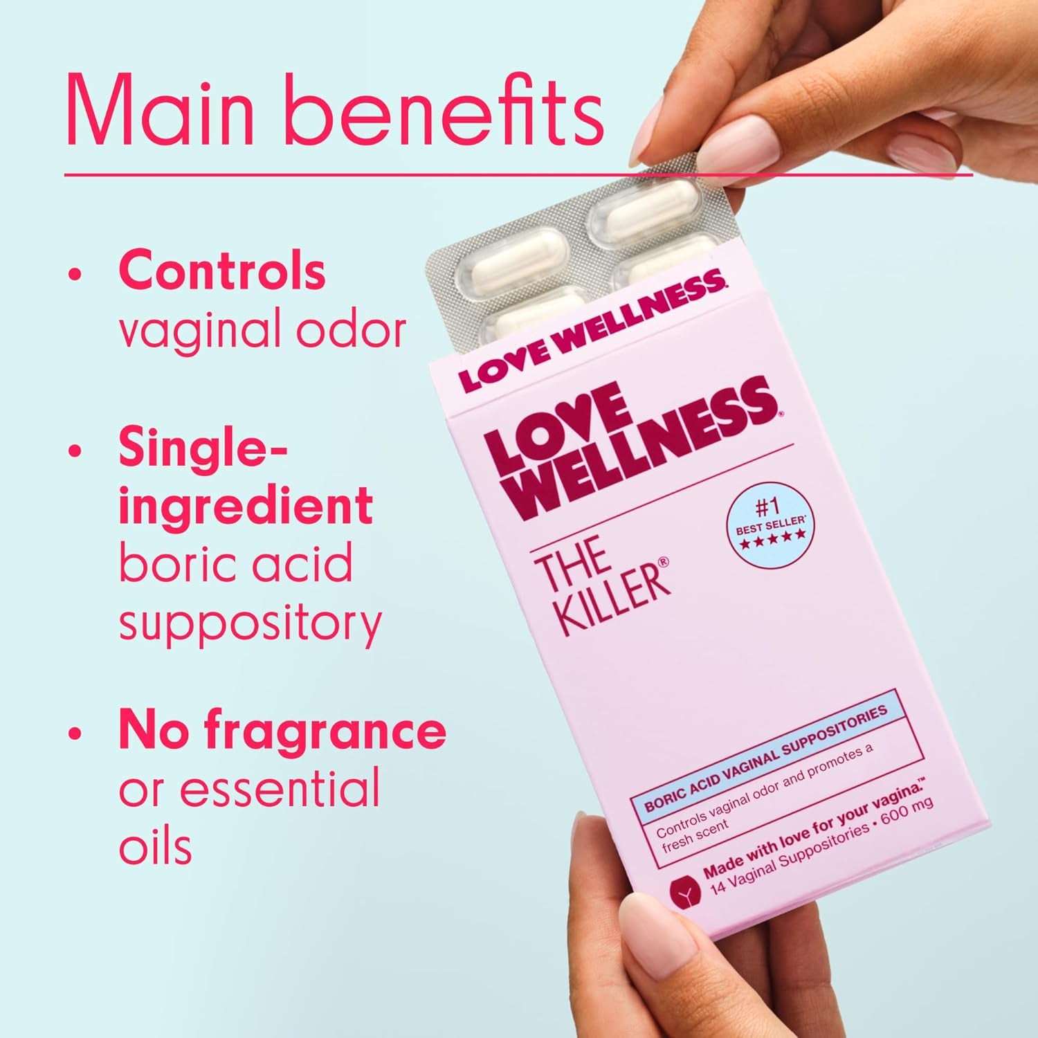 Love Wellness The Killer Boric Acid Suppositories – Fast-Acting pH Balance & Vaginal Odour Control | Fragrance-Free | 14 Count