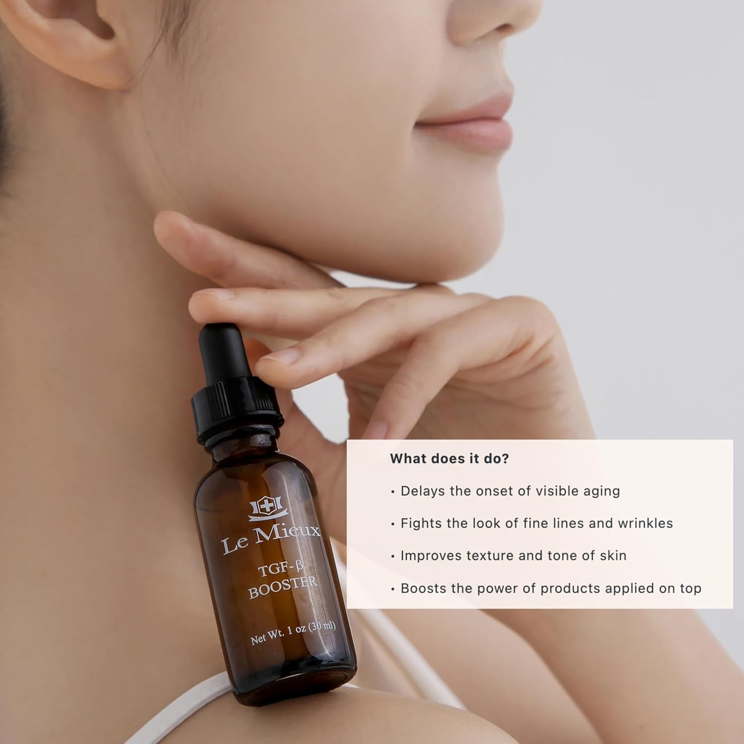 Le Mieux TGF-B Booster - anti Aging Triple Growth Factor Facial Serum with Hyaluronic Acid & Peptides, Hydrating Face Serum with No Parabens (1 Oz / 30 Ml)