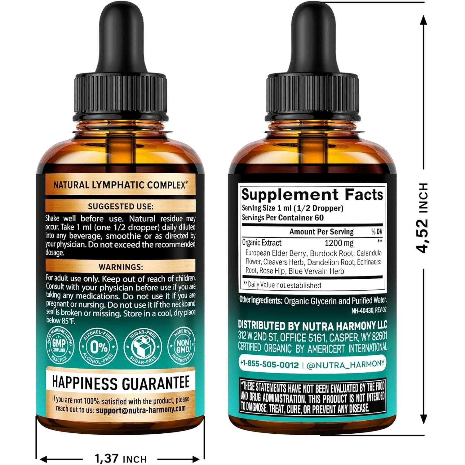 NUTRAHARMONY Natural Lymphatic Drainage – 60ml | 8-in-1 Herbal Detox & Immune Support